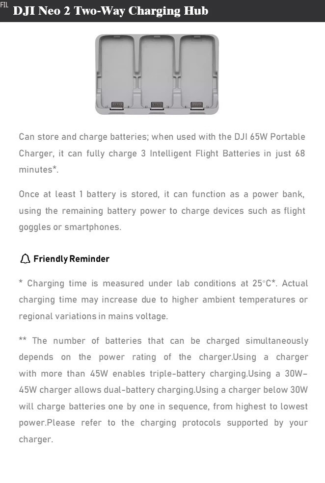 DJI Neo 2 Intelligent Flight Battery in 2PCS (1606mAh 7.16V) + Charging Hub