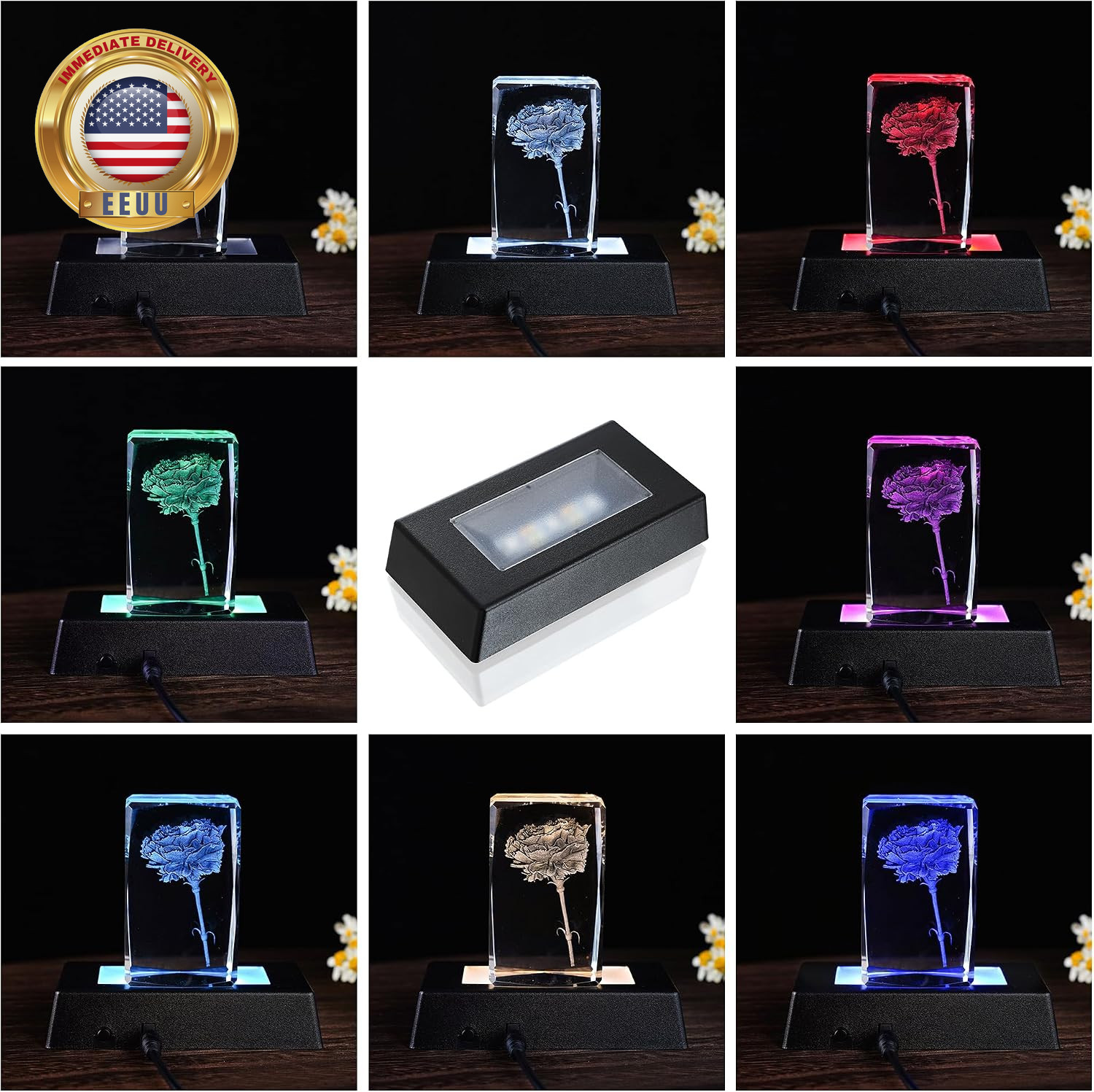 Multicolor LED Light Base Rectangle Color Changing Stand for 3D Crystal Glass Ar