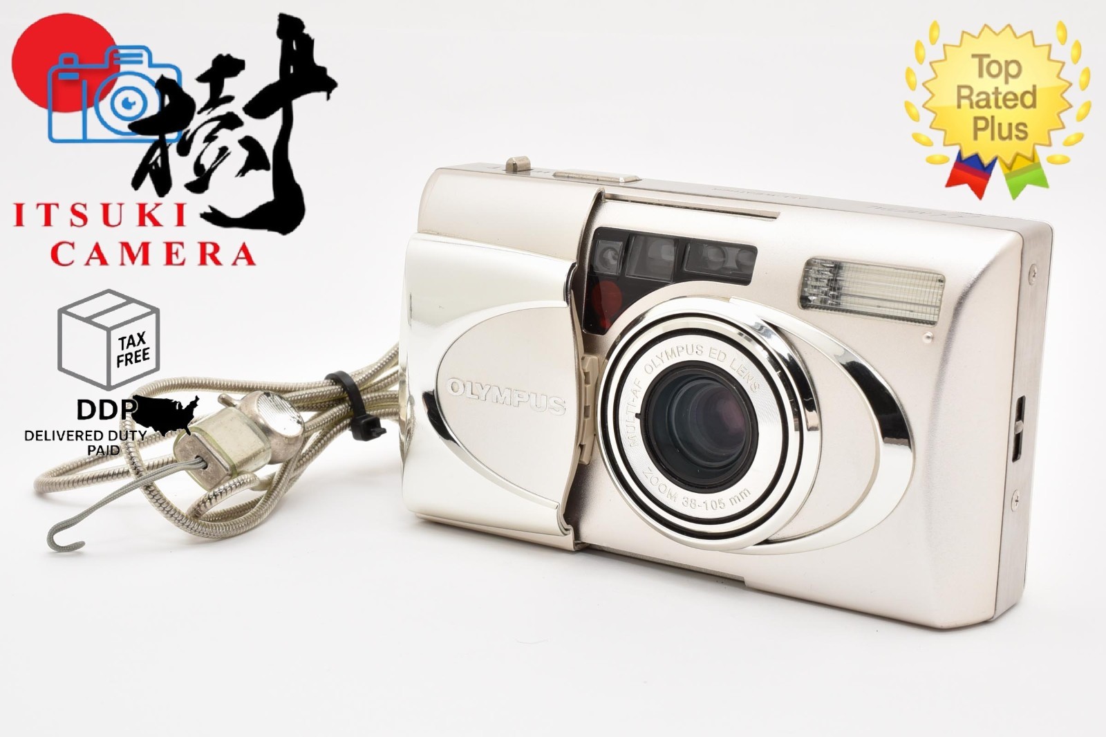 Olympus µ mju Metal Silver Exc+5 35mm Film Camera Point & Shoot with Strap JAPAN