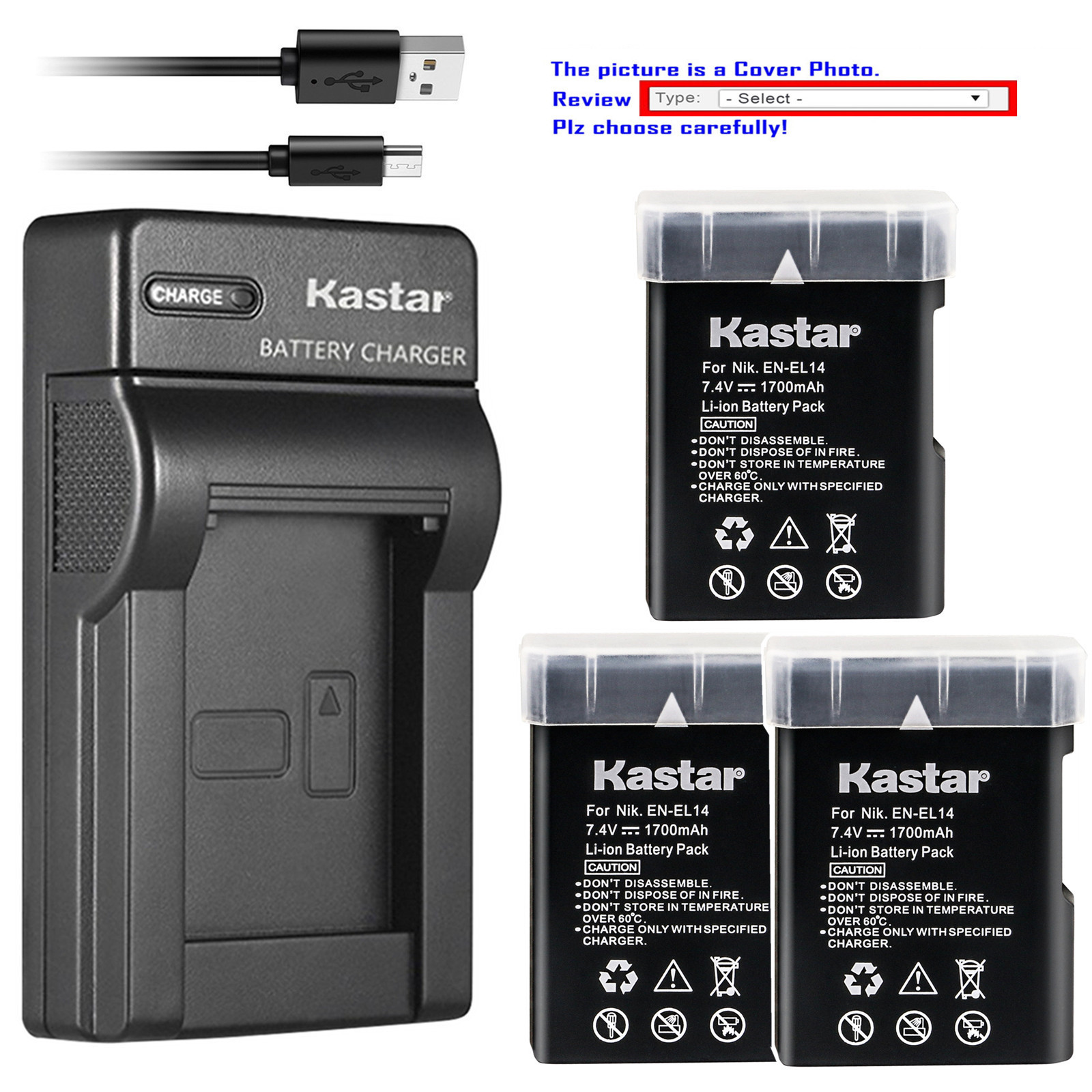 Kastar Battery Slim Charger for Nikon D5100 D5200 D5300 D3100 D3200 D3300 P7000