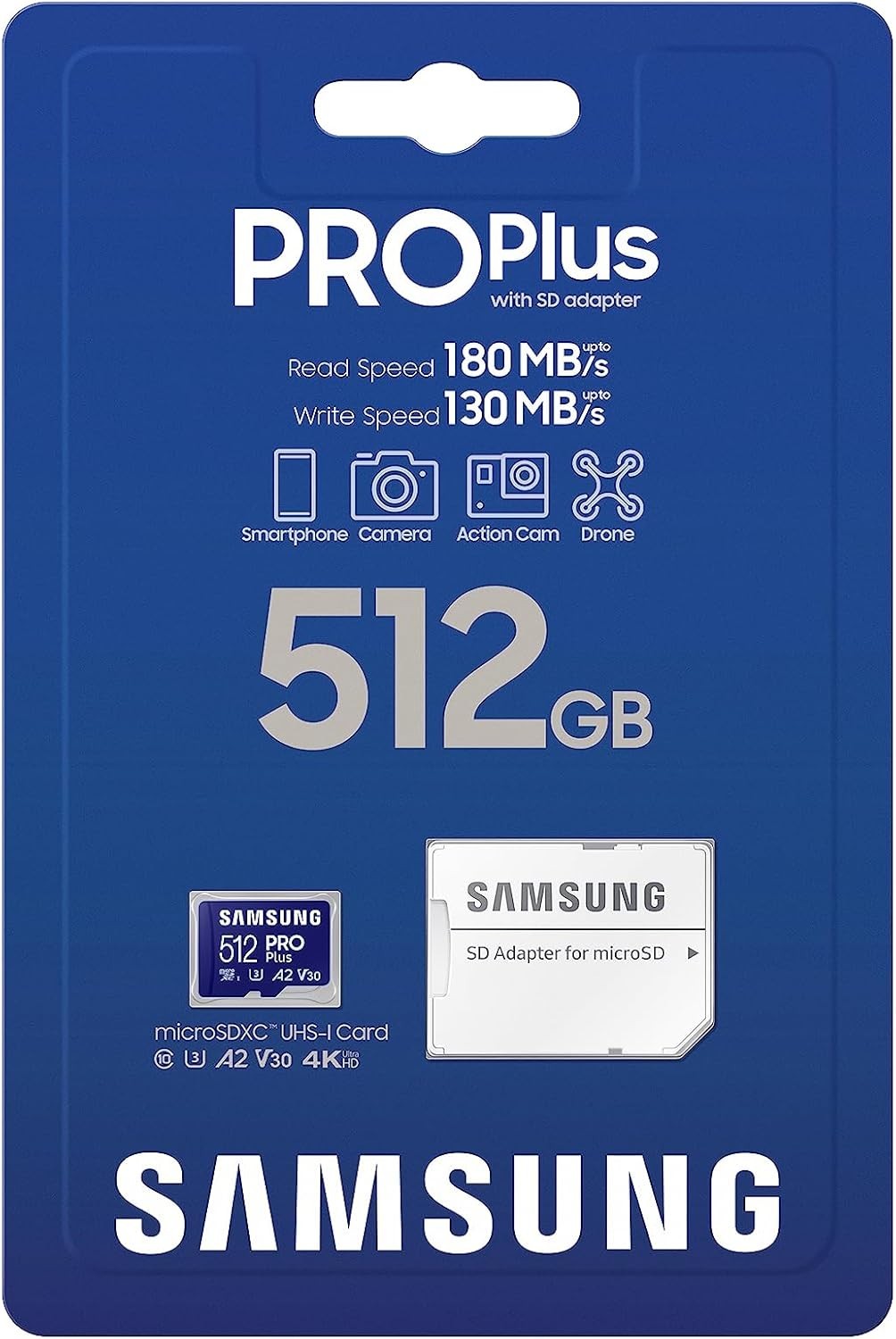 Samsung PRO Plus 512GB microSDXC UHS-I U3 Memory Card w/ SD Adapter