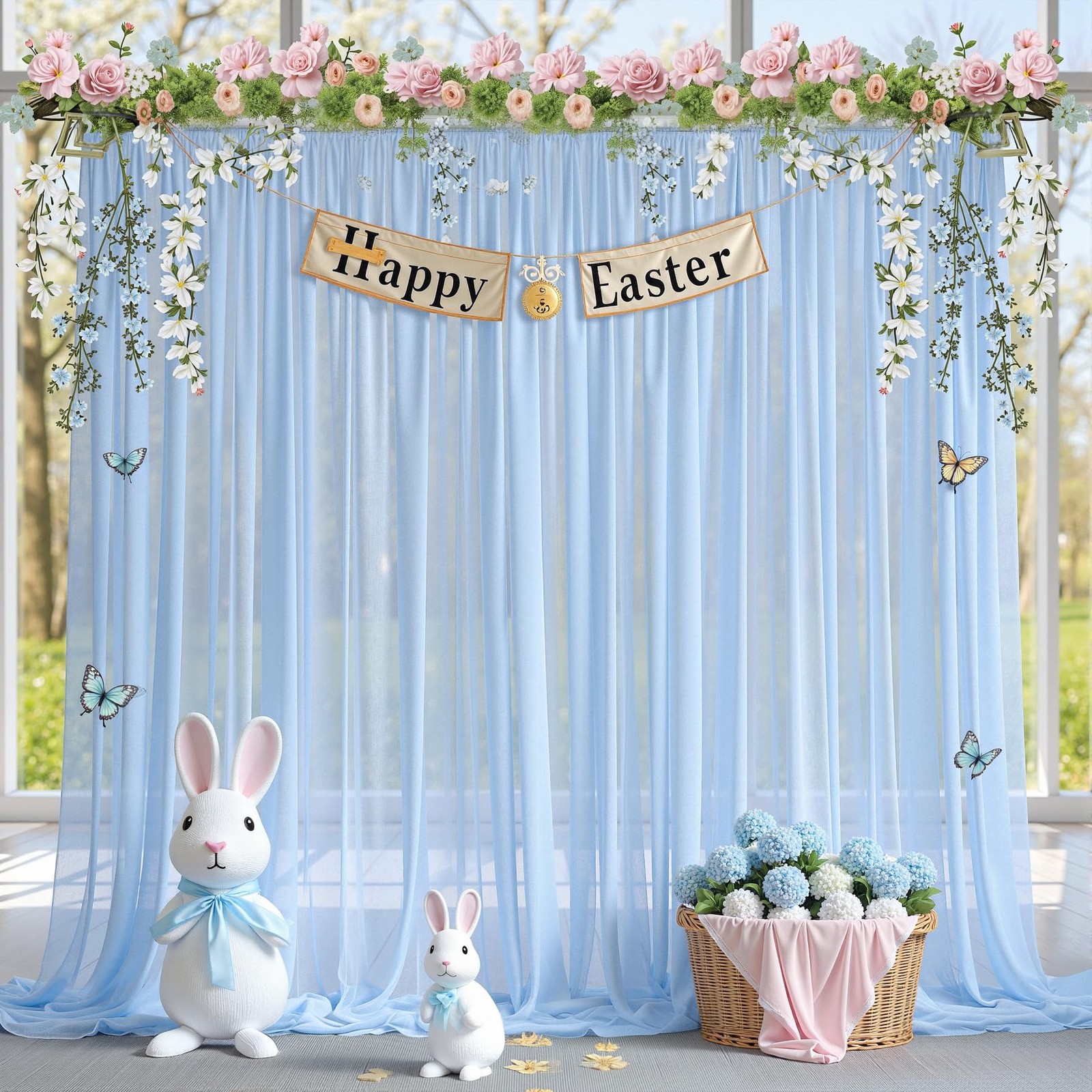 4 PCS 20×10 FT Baby Blue Sheer Tulle Backdrop Curtains Wedding Parties