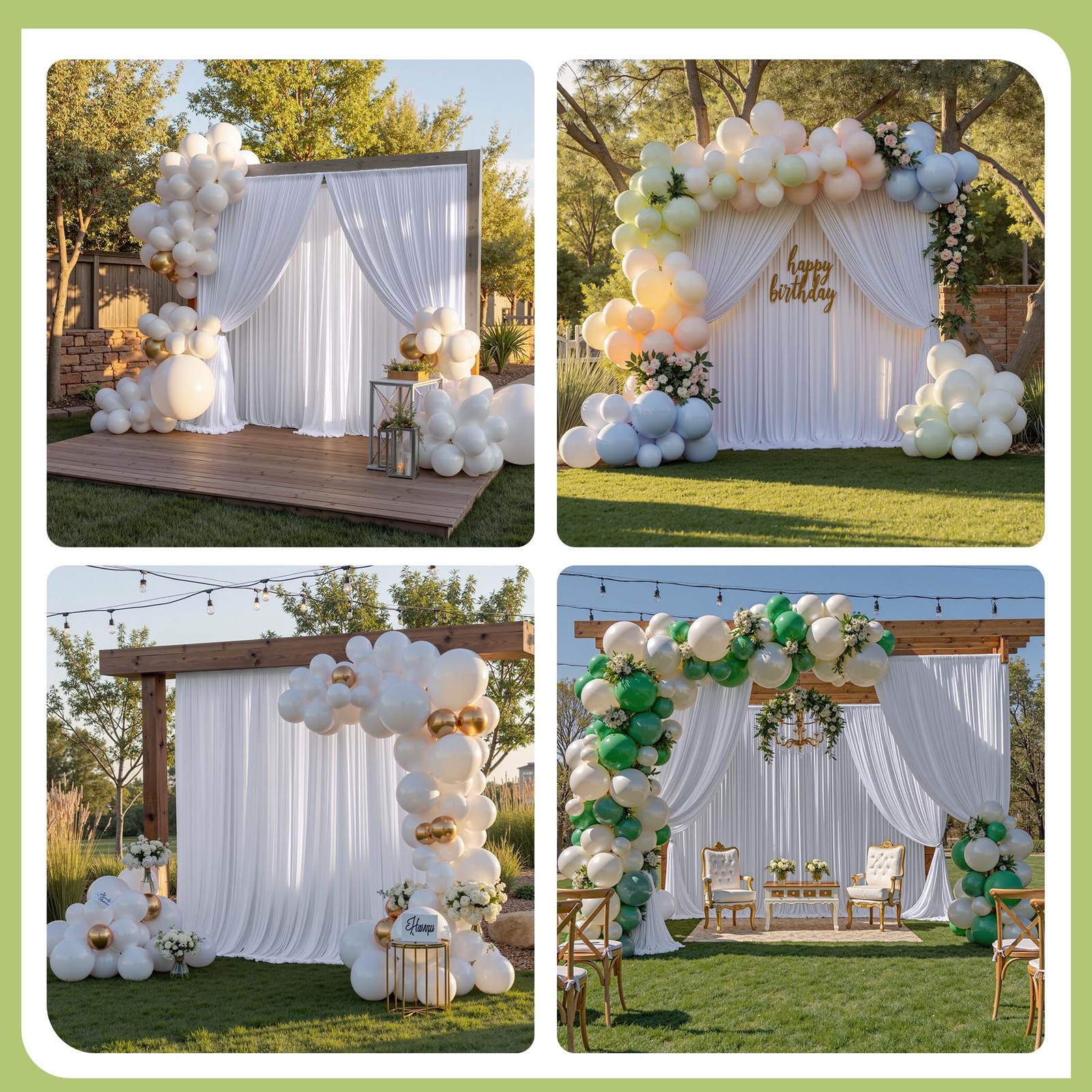 10ft×12ft White Backdrop Curtain for Wedding Parties, 2 Panels Wrinkle Free P…
