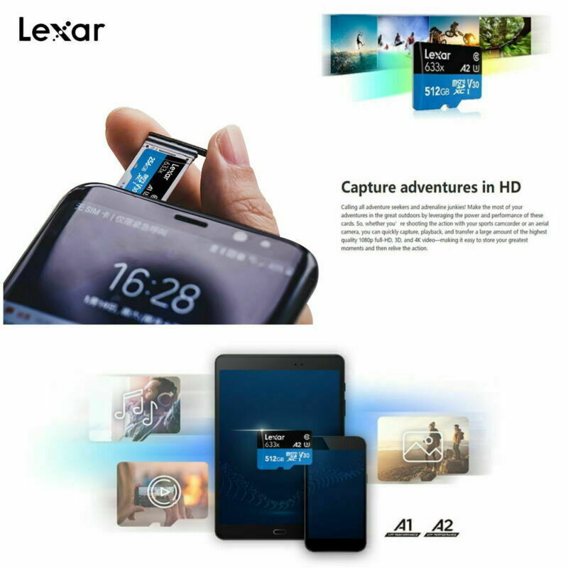 Lexar 633X 64GB 128GB 256GB 512GB U3 V10/V30 A1/A2 C10 MicroSD XC TF Memory card