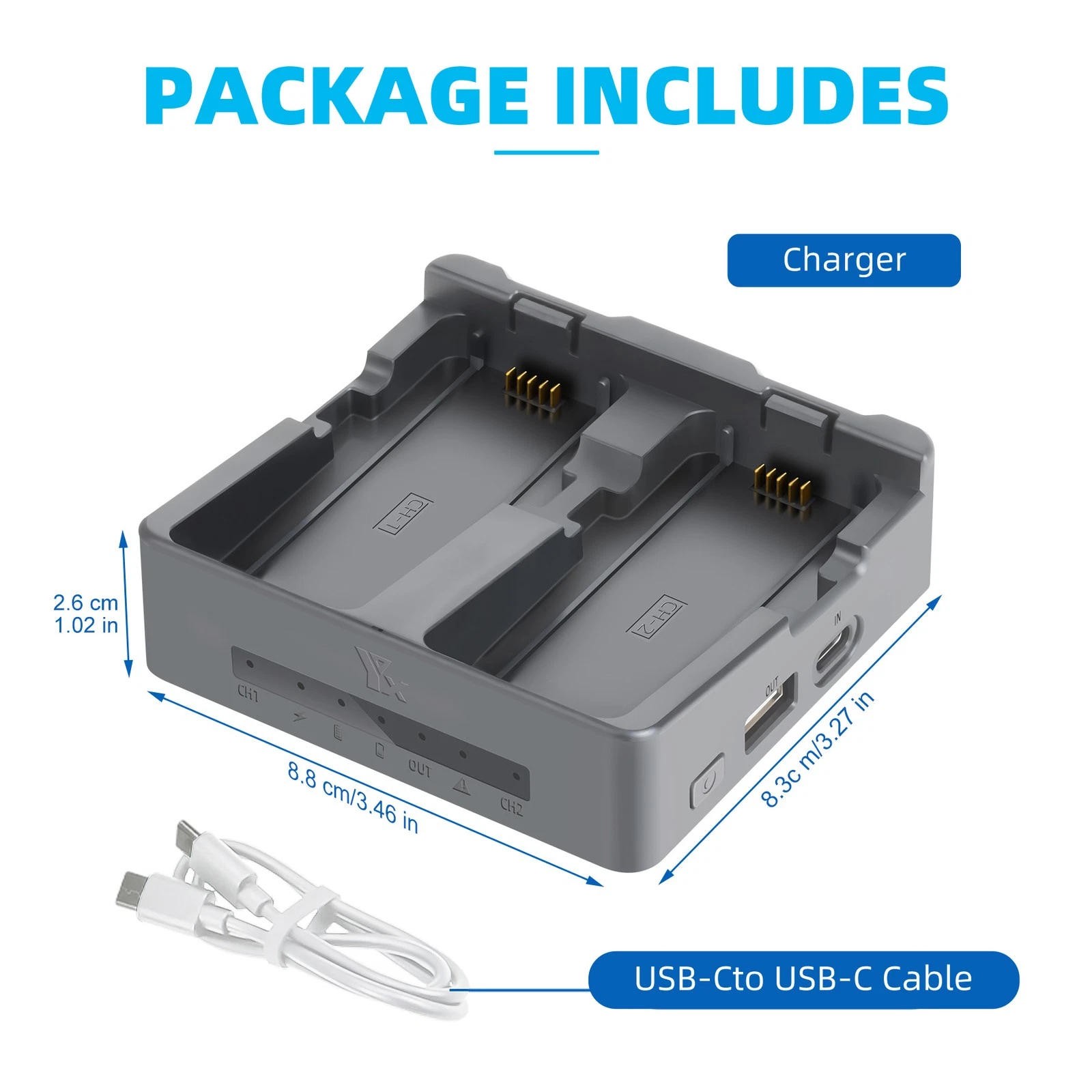 Dual Port Battery Charger Hub for DJI Neo 2 Drone Controller and Accessory Gear