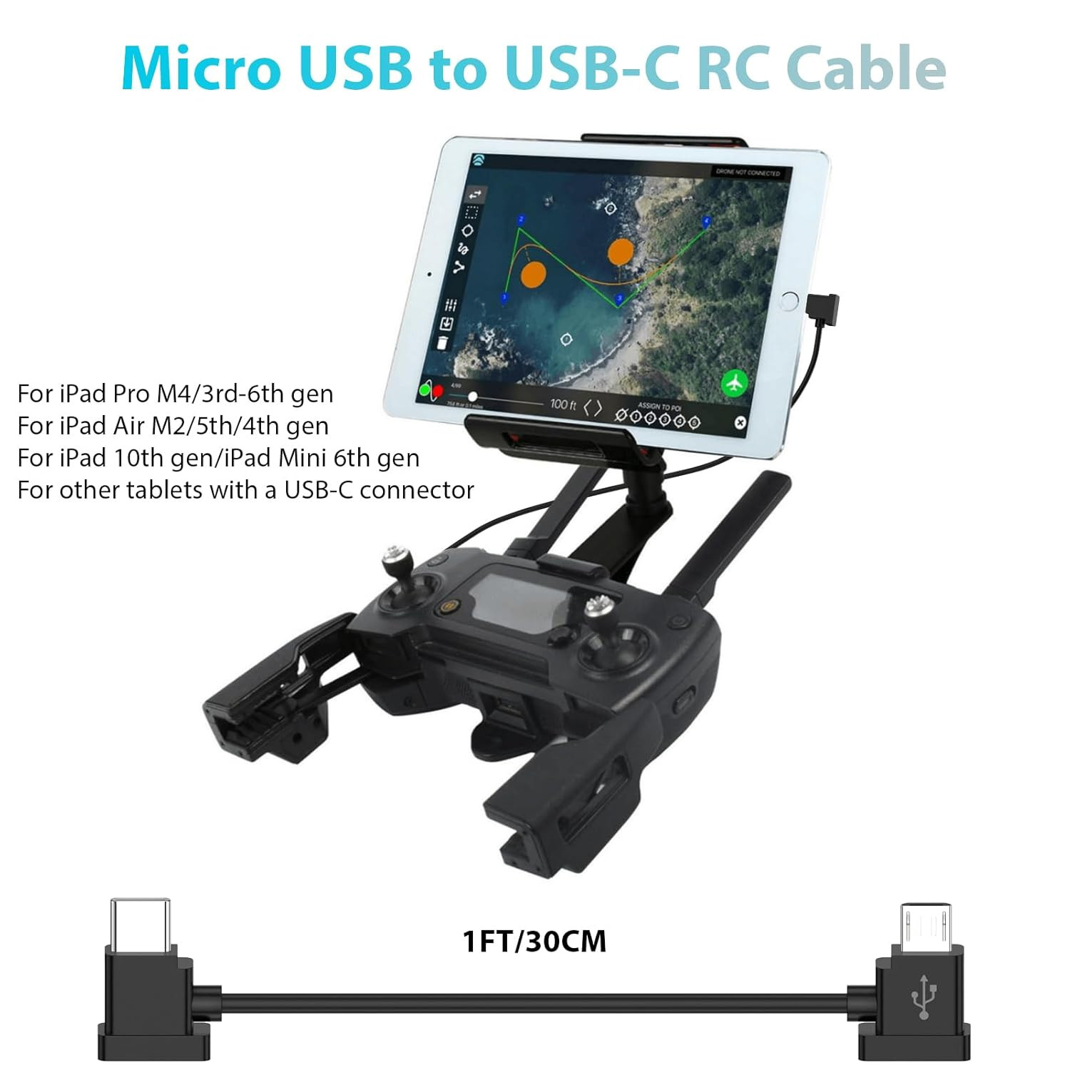Micro USB to USB-C Data Cable for DJI Spark/Mavic Pro/Mavic Mini 1st & SE/Mavic