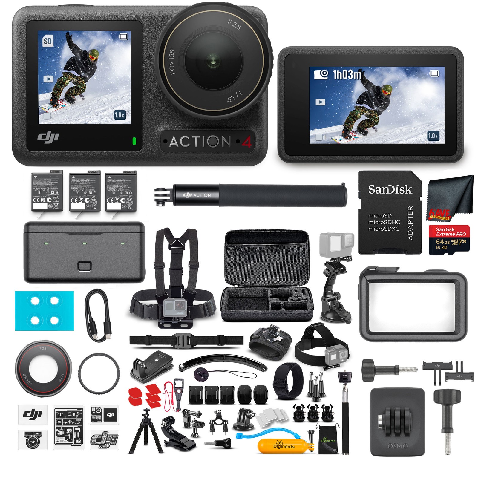 DJI Osmo Action 4 Camera Adventure Combo – WaterProof Action Camera With 50-In-1