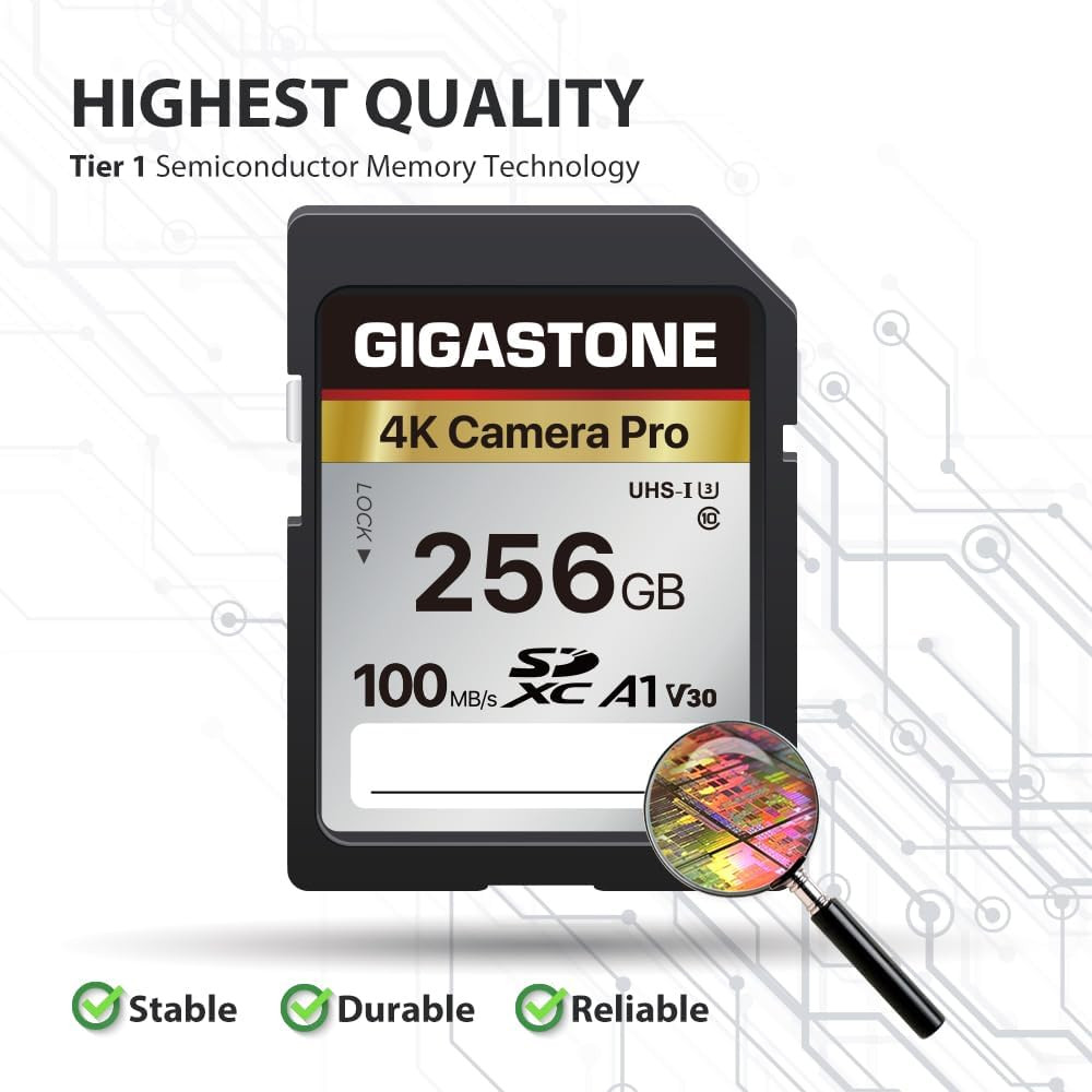 【5-Years Data Recovery】 256GB SD Card, 4K Camera Pro, A1 V30 SDXC Memory Card 4