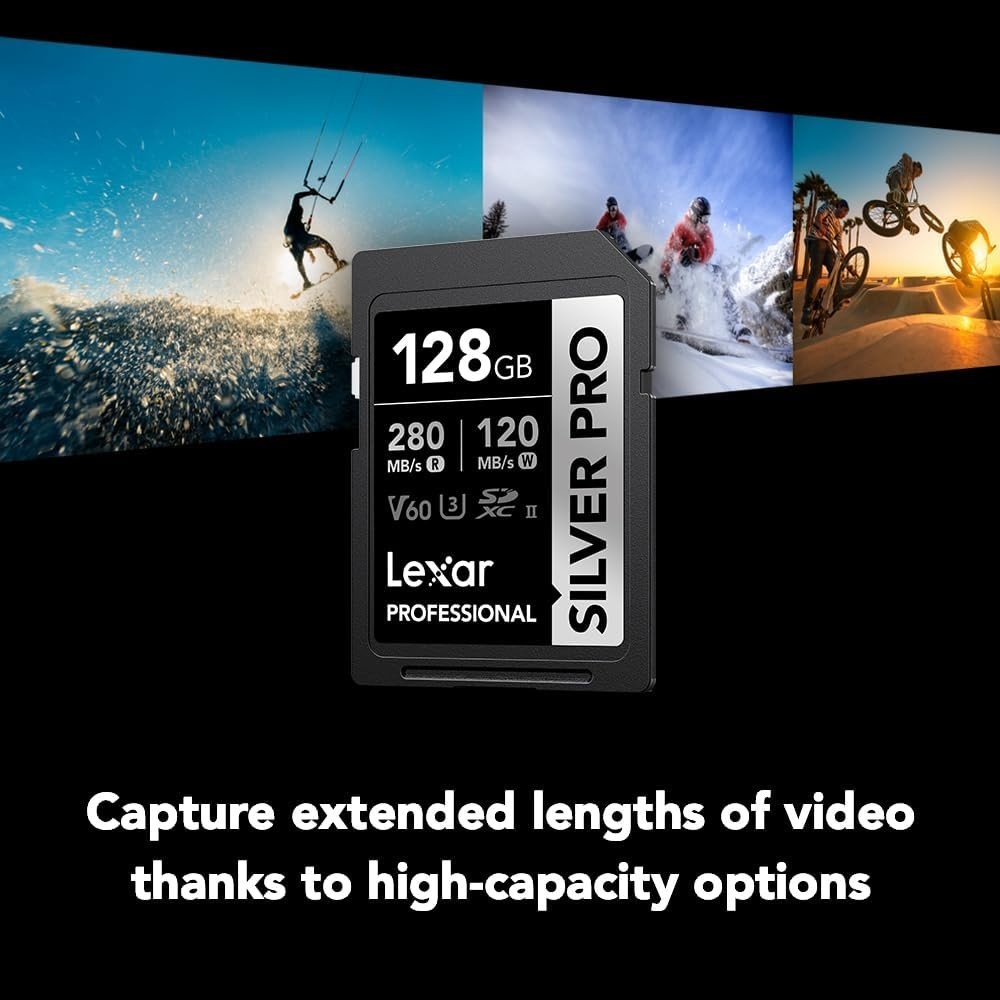 128GB Professional SILVER PRO SD Card, UHS-II, C10, U3, V60, Full HD, 4K, Up …