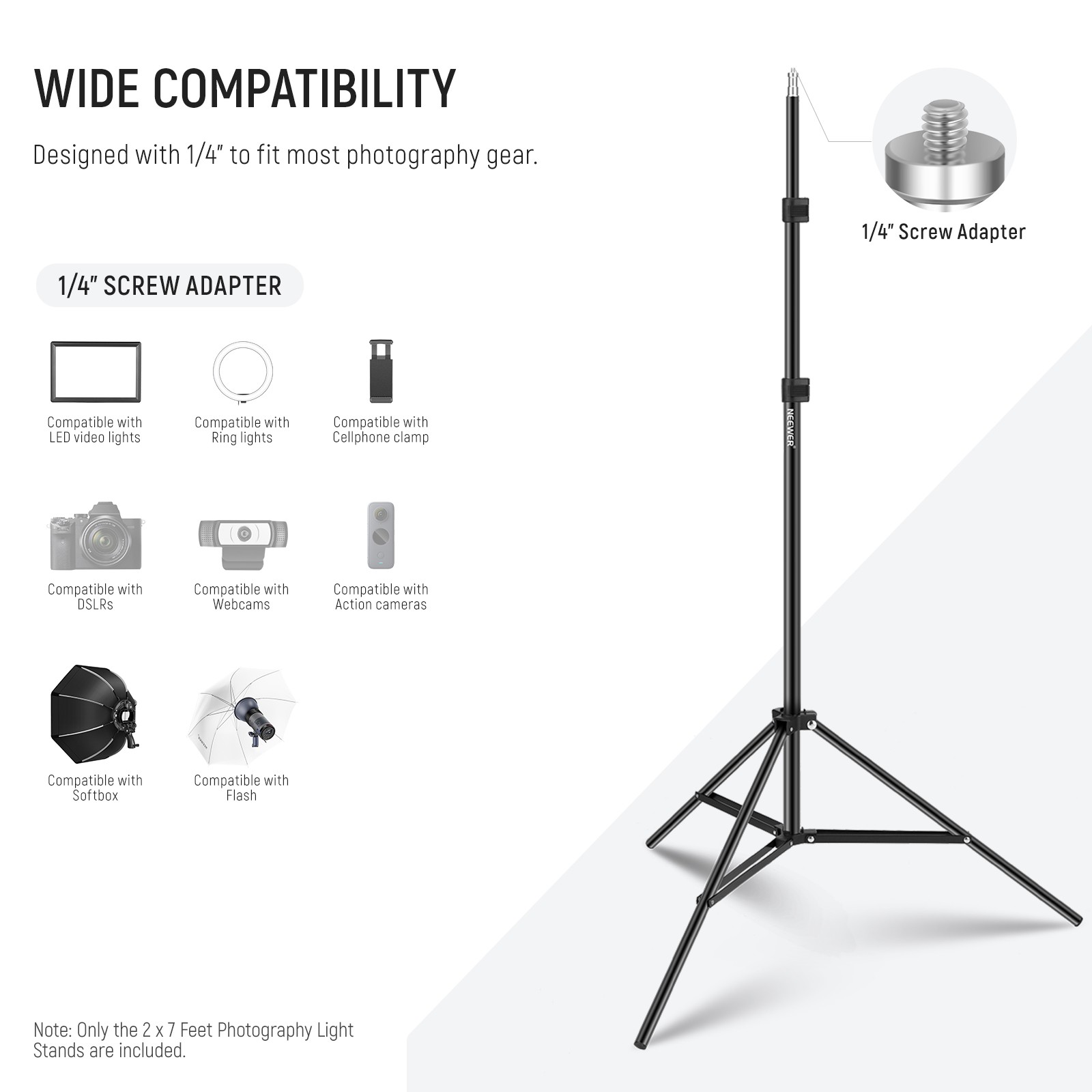 NEEWER ST210D 7′ Light Stand (2-Pack) for Studio Lighting