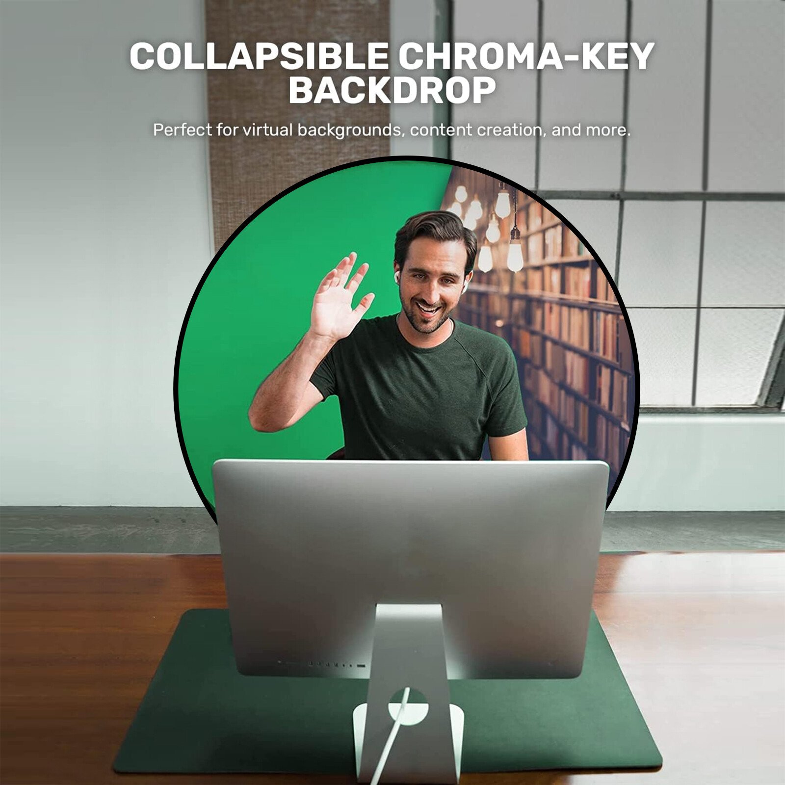 59″ Green Screen Backdrop Collapsible Round Background For Chair Studio Photo