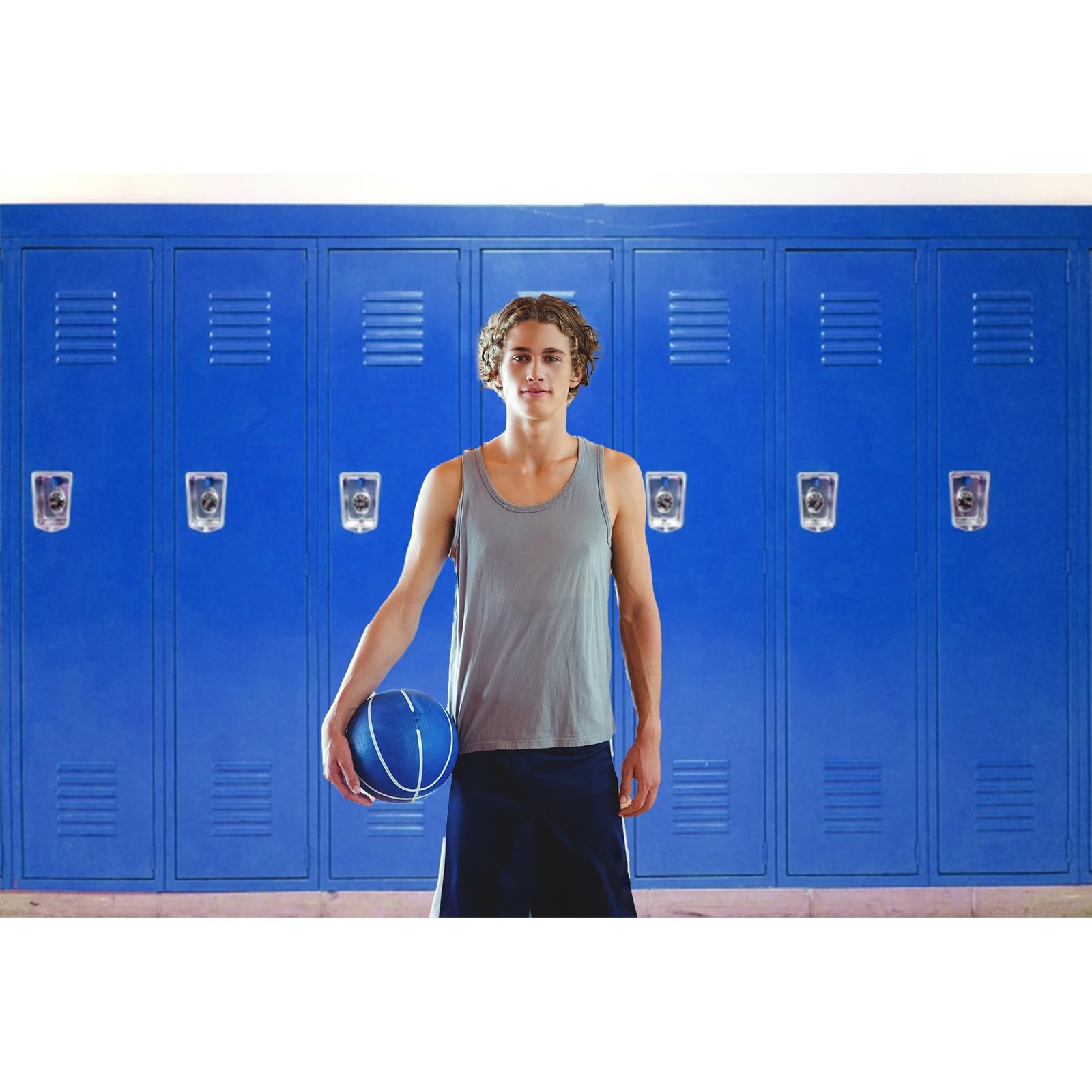 12x8ft Blue School Cabinet Locker Photography Backdrop Basketball Studio Prop