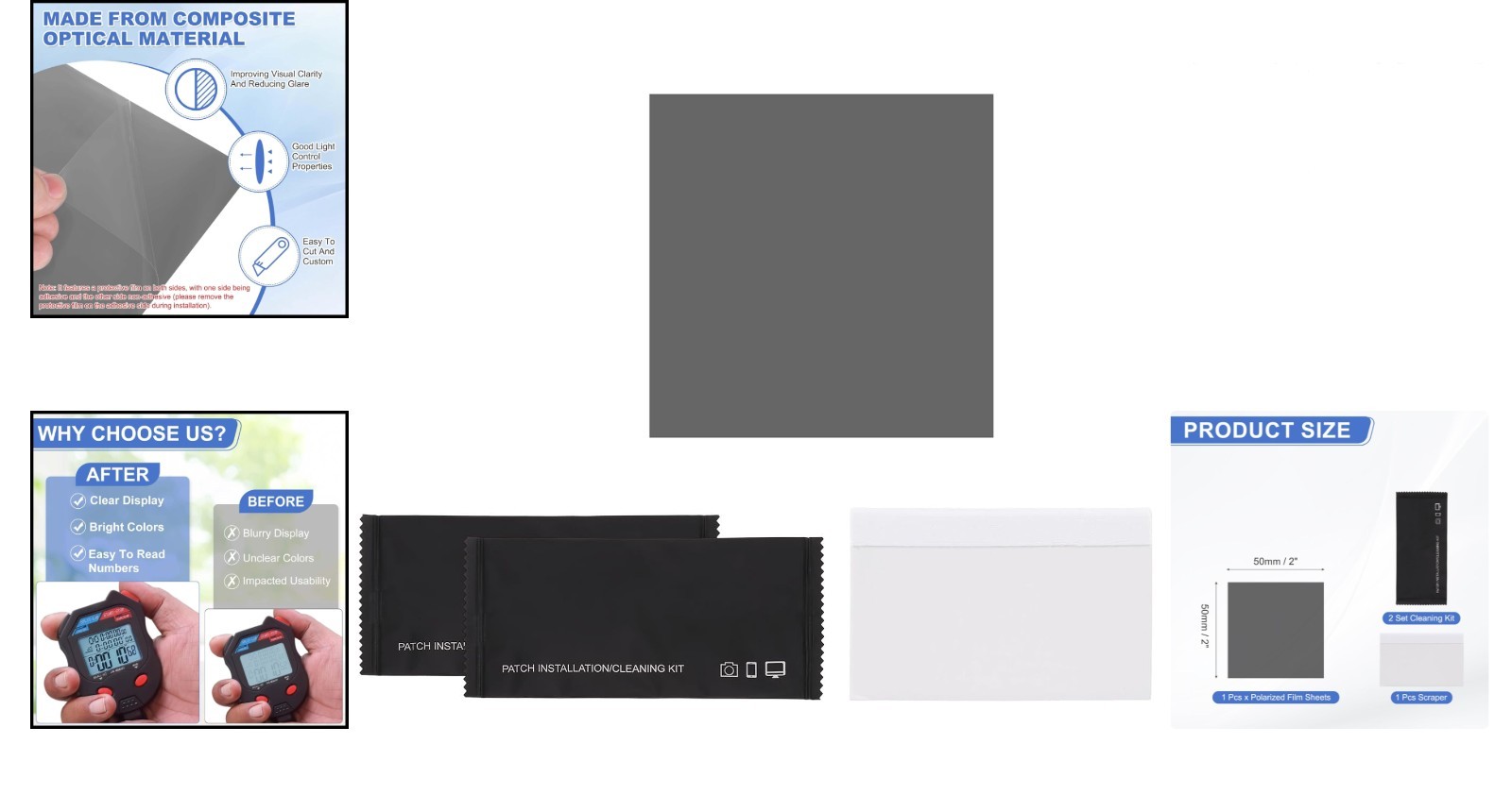 Adhesive Polarizing Film Sheets 2×2 Inch for LCD Screens & Educational Use