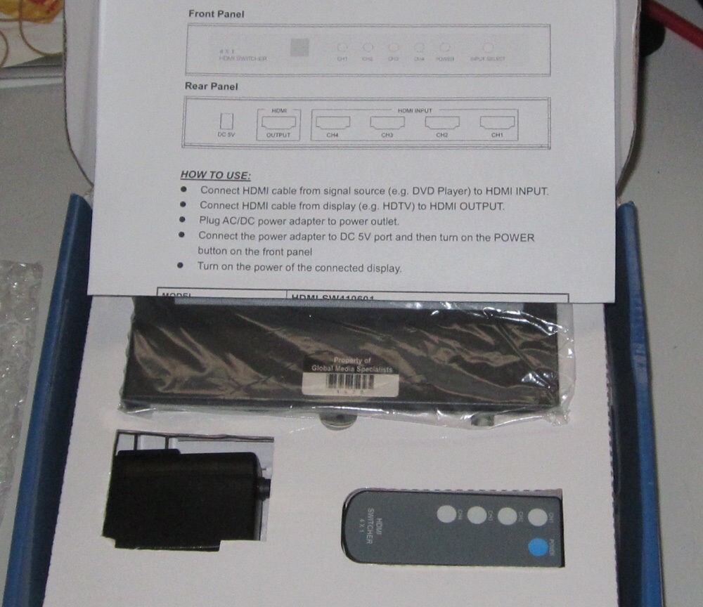 4 Port HDMI Switcher 1 Output with Remote Control HDTV resolution up to 1080p
