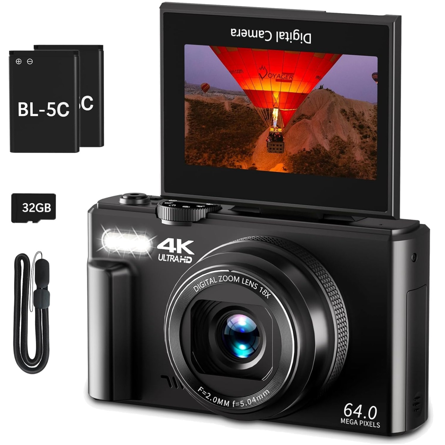 4K 64MP Vlogging Camera with 3″ Flip Screen & 18X Zoom – Ideal for Beginners