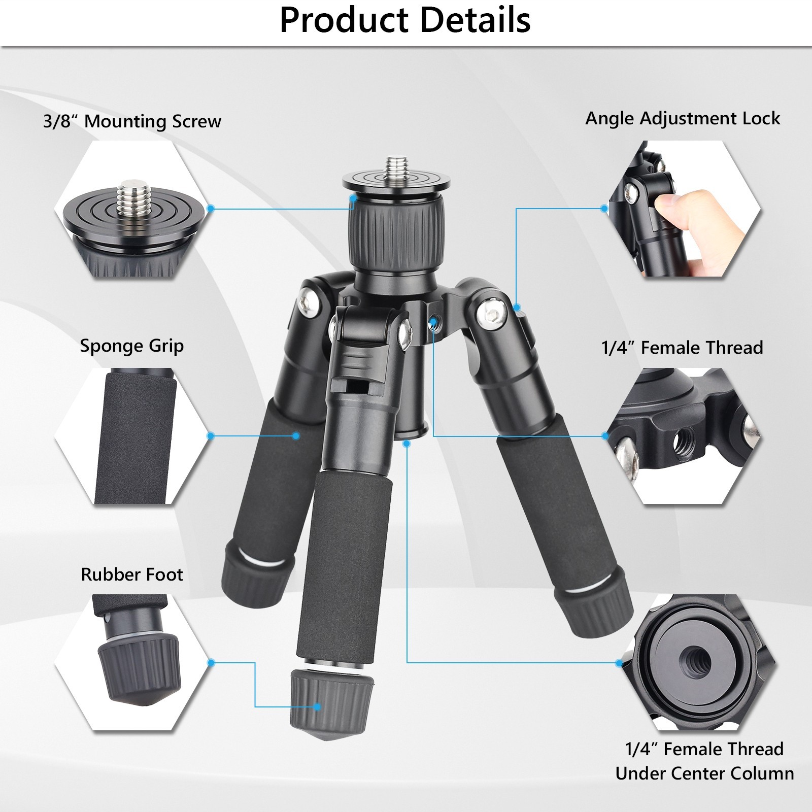 Mini Desktop Tripod Portable Tripod Compact Aluminum Tripod for DSLR Camera