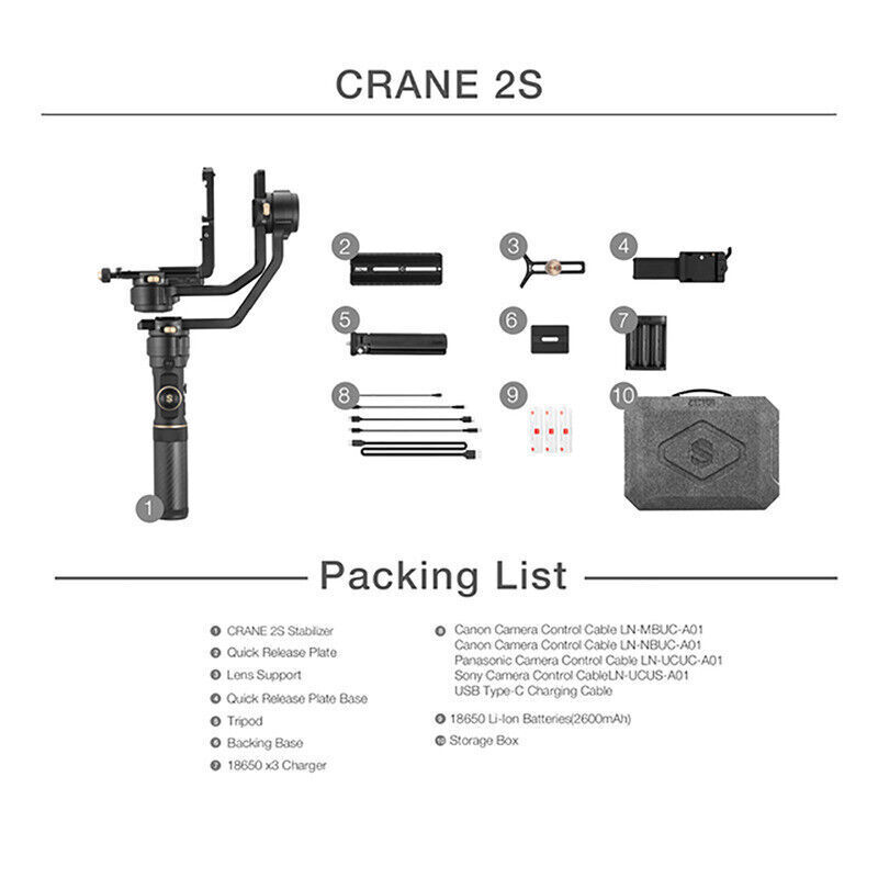 ZHIYUN CRANE 2S Official Handheld Gimbal Stabilizer DSLR Mirrorless Camera 3Axis