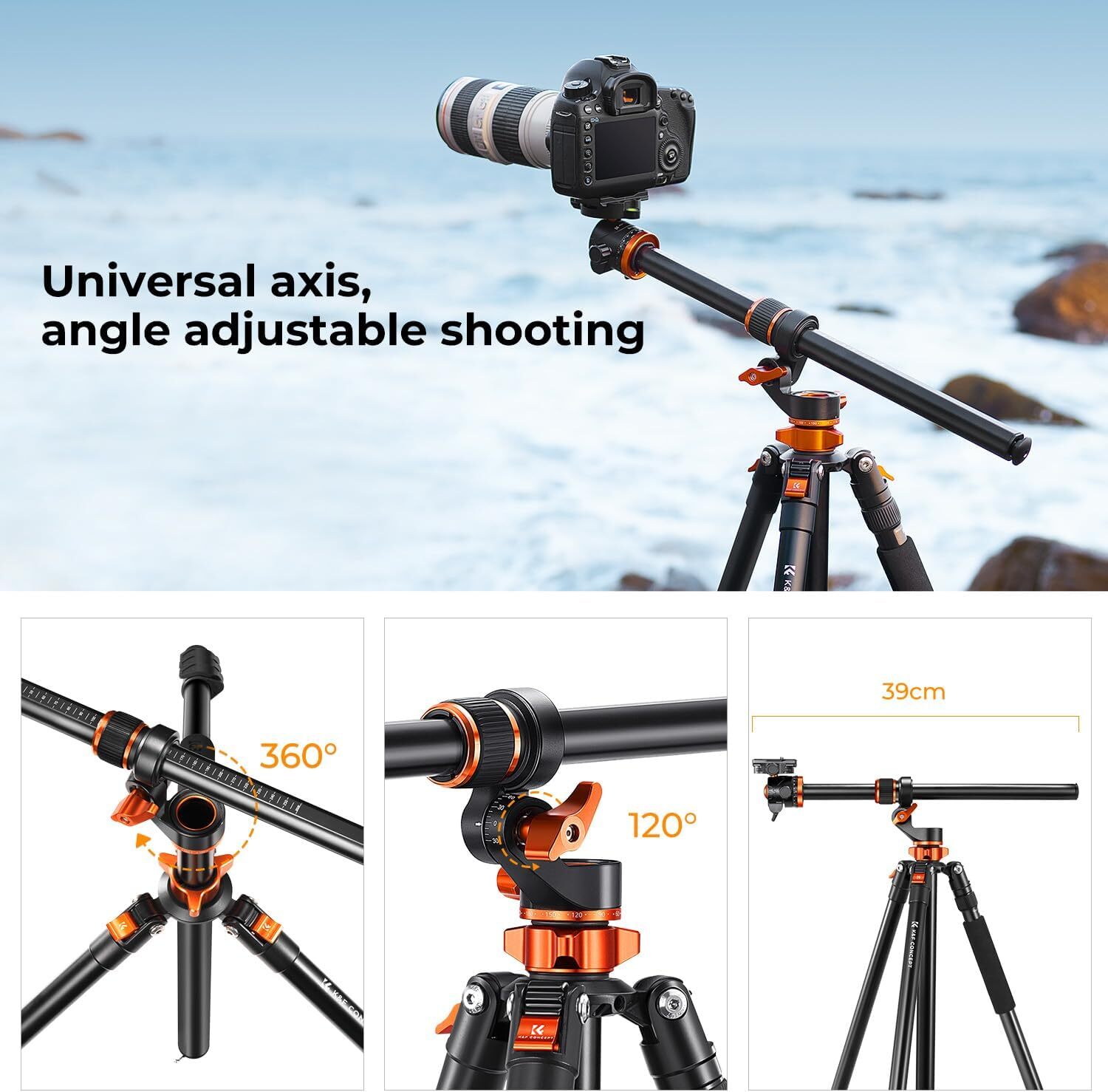 K&F Concept 90 inch Camera Tripods Reversible Detachable Monopod Horizontal 360°