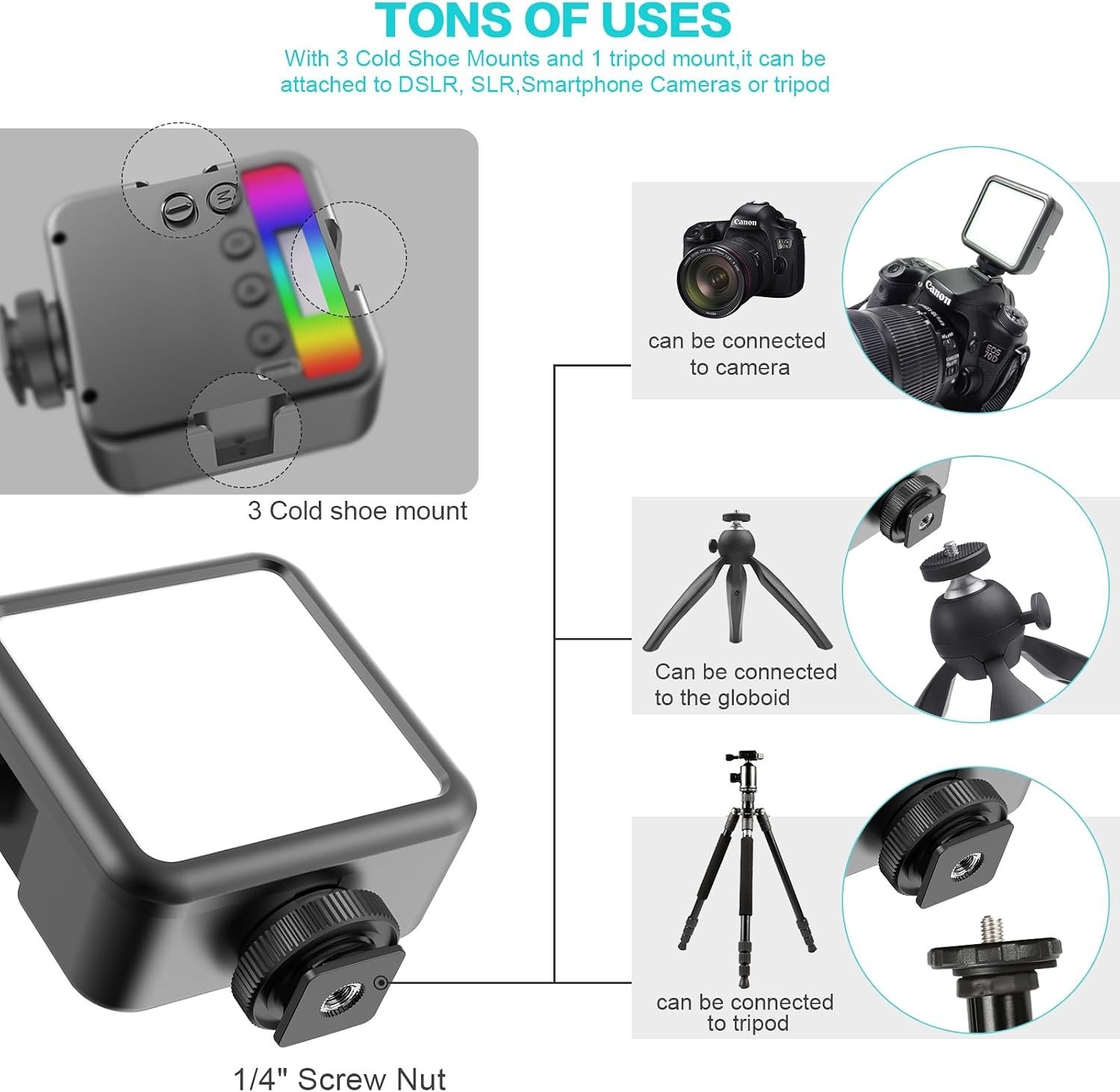 Magnetic RGB LED Video Light Camera Light 360 Full Color Portable Black