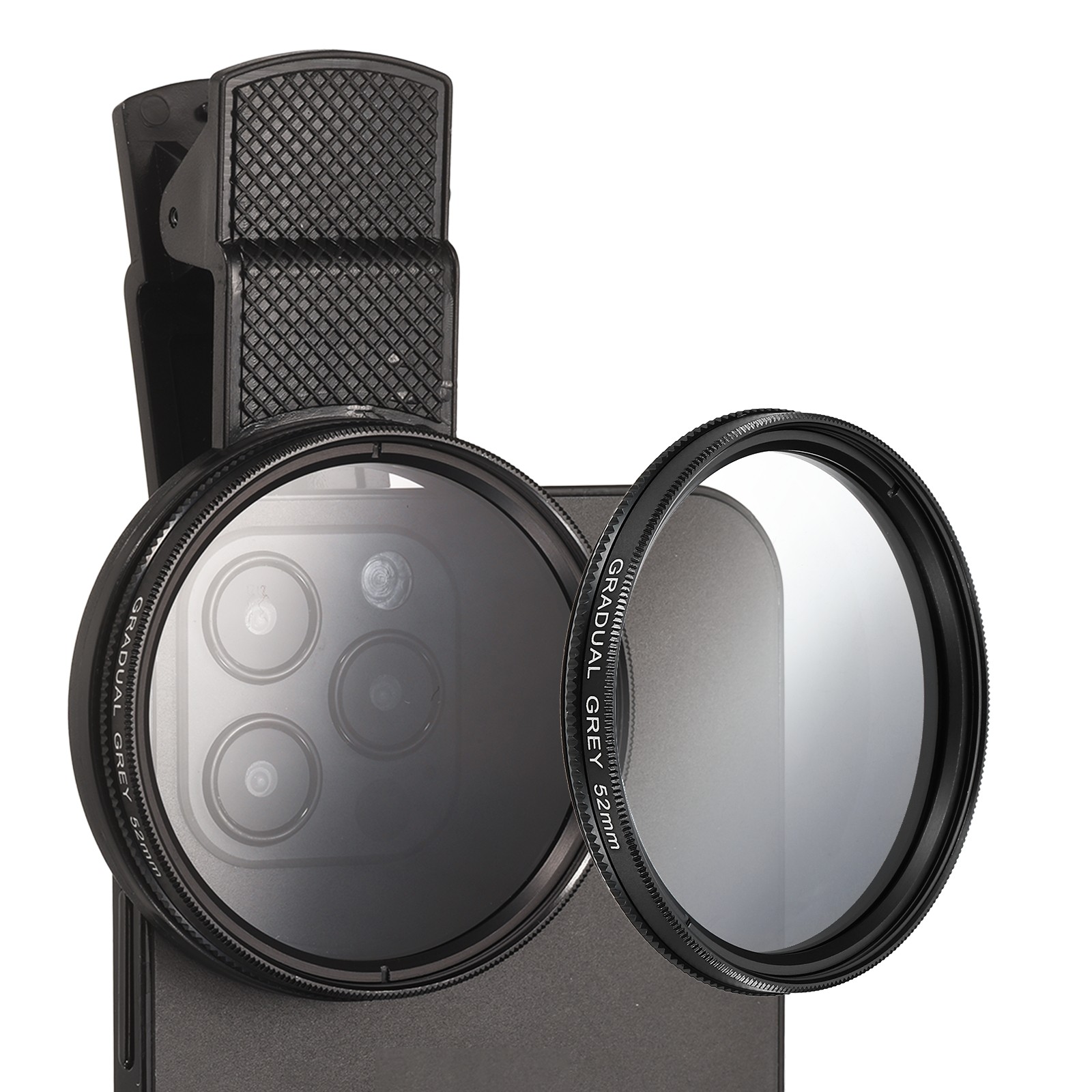 52mm Phone Camera Lens, Clip-On Graduated Color Filter, Gray
