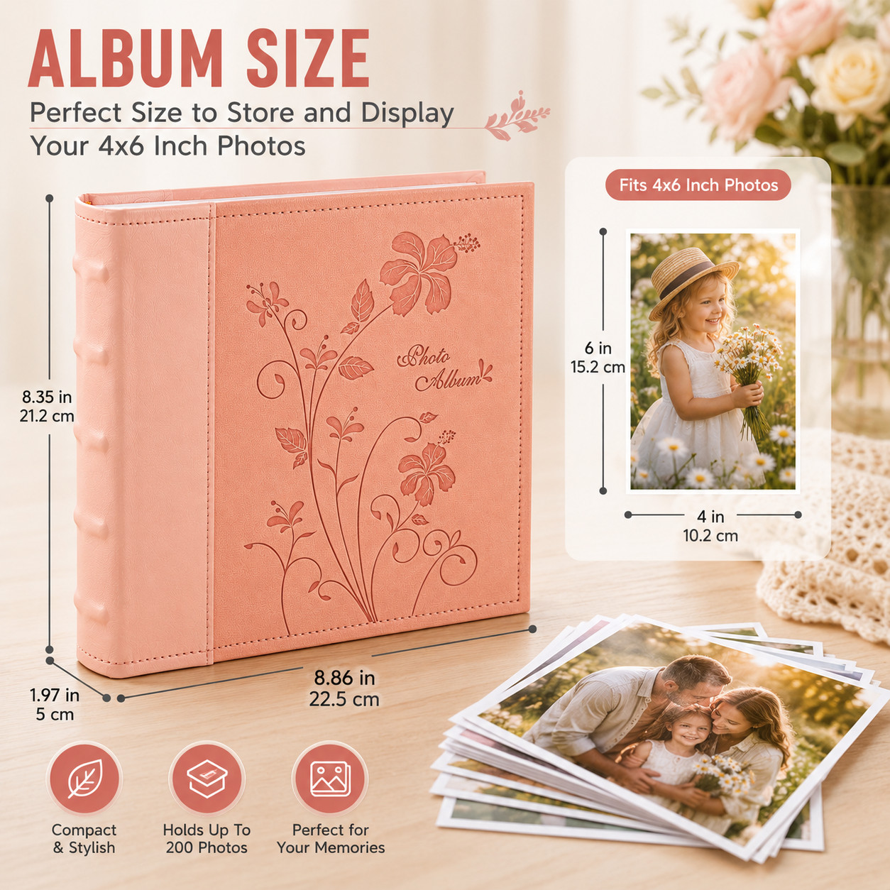 Photo Album Holds 200 4×6 Pictures 2 Per Page Faux Leather Marron