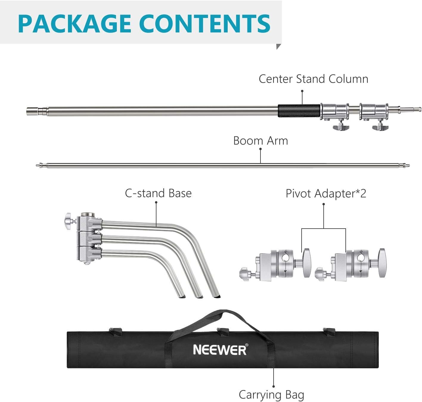 NEEWER 10Ft Light C-Stand& 4Ft Extension Boom Arm 2 Pieces Grip Head&Carry Bag