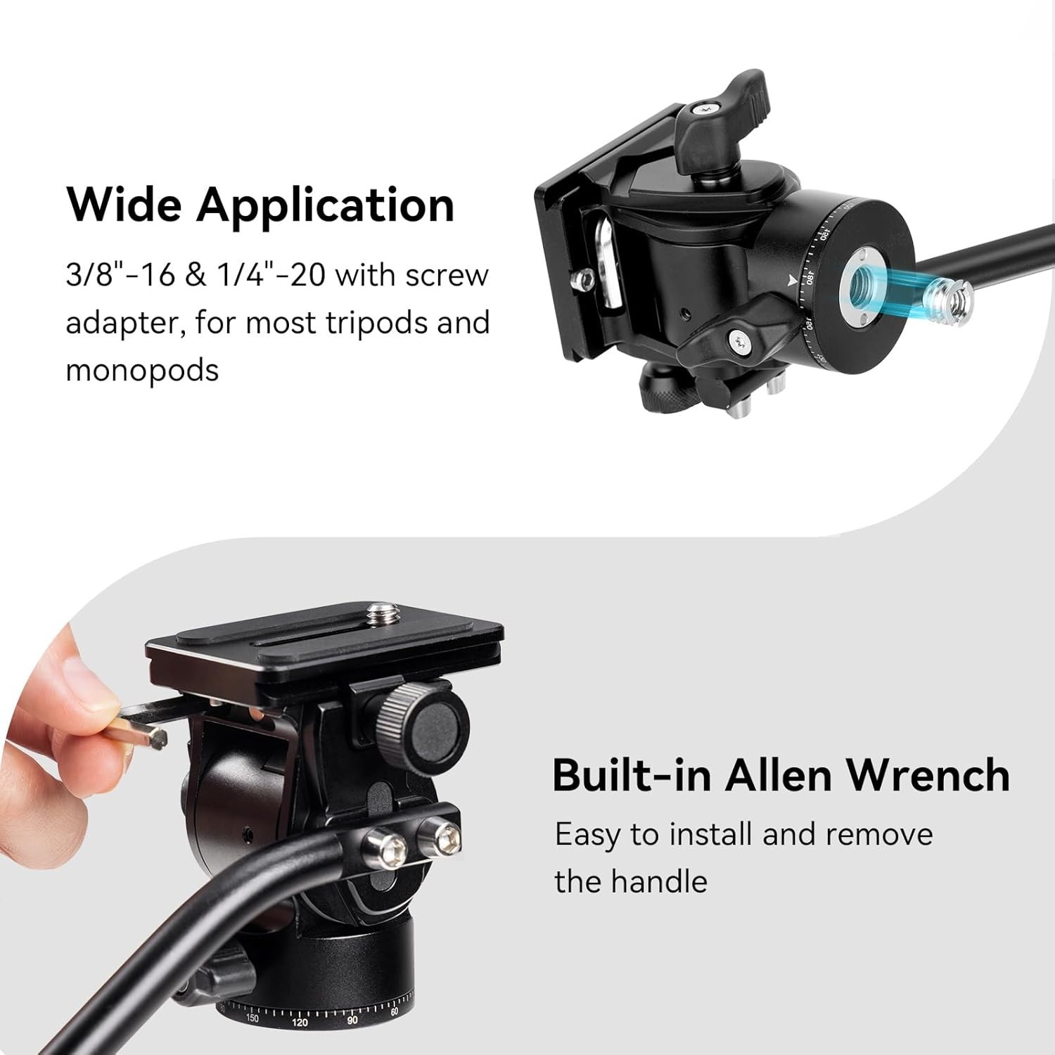 SmallRig Tripod Fluid Head Pan Tilt Head with Quick Release Plate for Arca Swiss