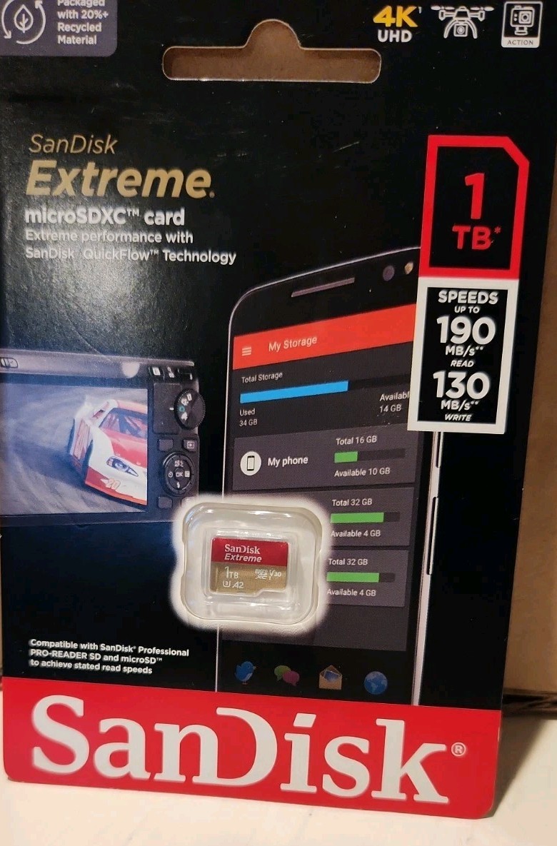 SanDisk Extreme 1TB MicroSD U3 A2 V30 Memory Card GoPro Drones Phones 4K Video
