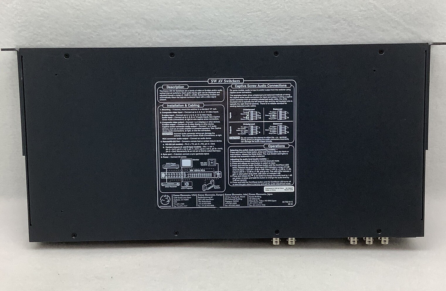 EXTRON SW AV Series Video Switcher 6V