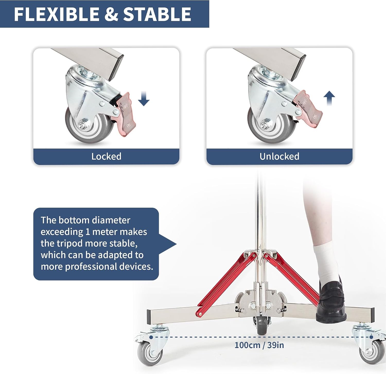 Heavy Duty 10.8ft Light Stand with Casters Adjustable Reinforced Stainless