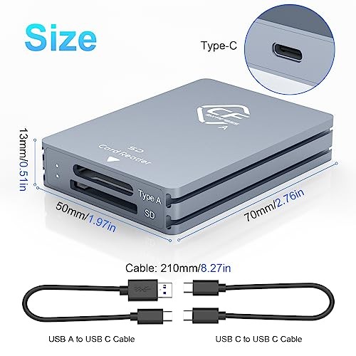 CFexpress Type A and SD Dual-Slot Memory Card Reader, 10Gbps USB 3.2 Gen 2 Grey