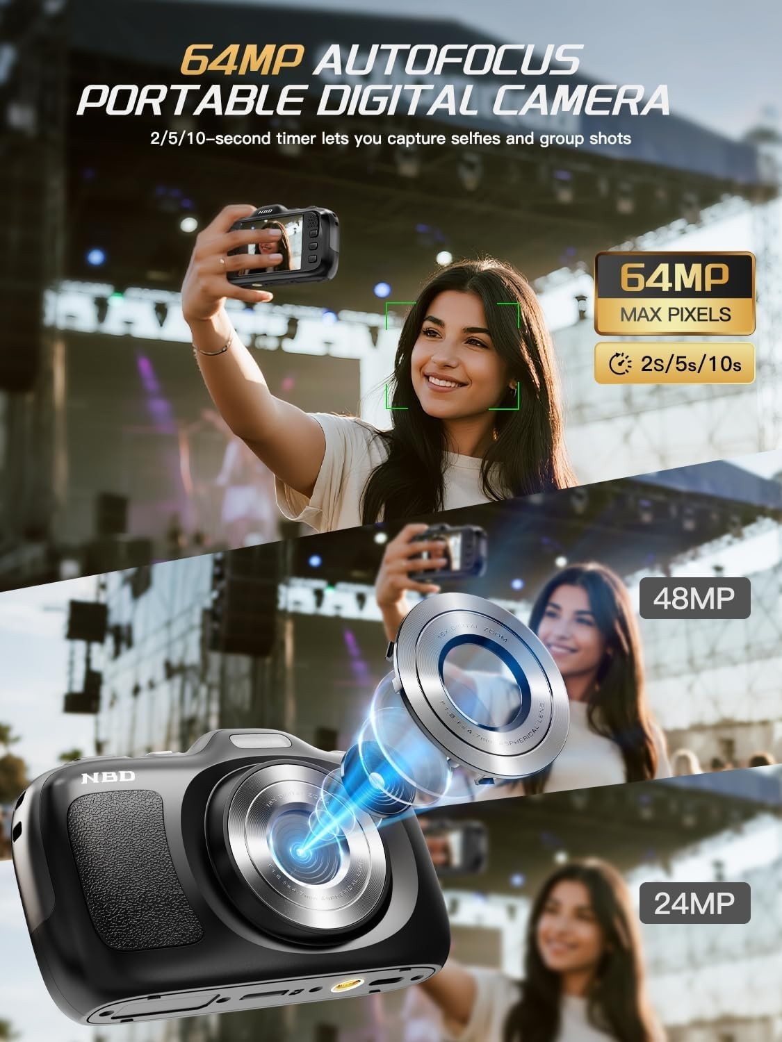 Compact 4K Digital Camera 64MP 16X Autofocus for Kids Girls 32GB TF Photography