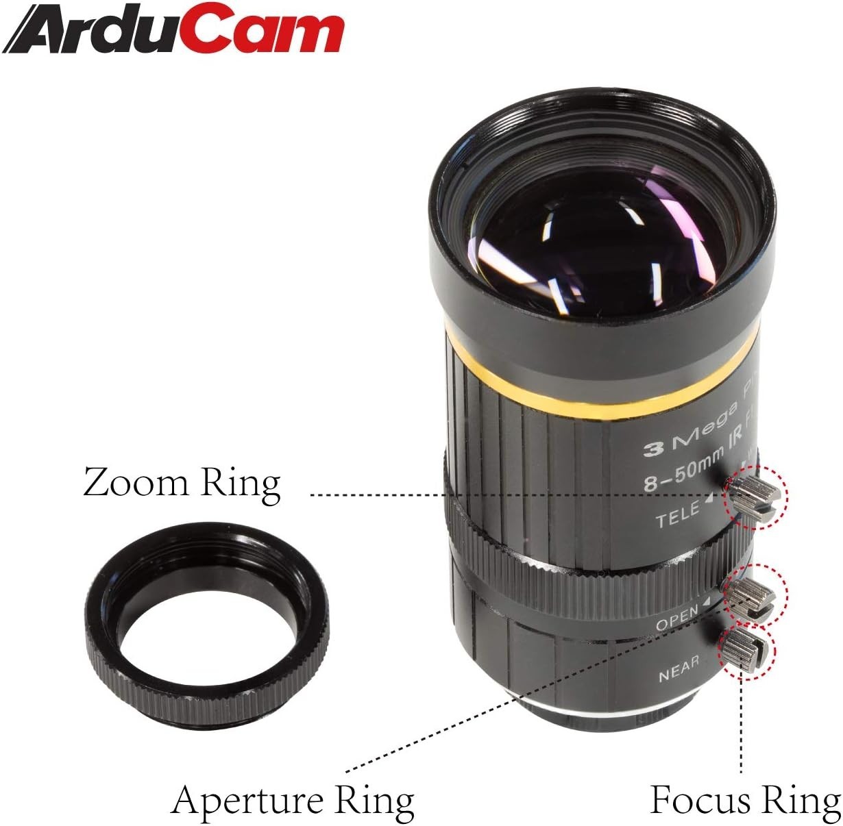 8-50mm C-Mount Zoom Lens for Raspberry Pi HQ Camera, with C-CS Adapter, Indus…