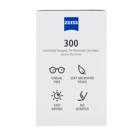 ZEISS Lens Cleaning Wipes 300 Ct Pre-Moistened Streak-Free Eyeglass
