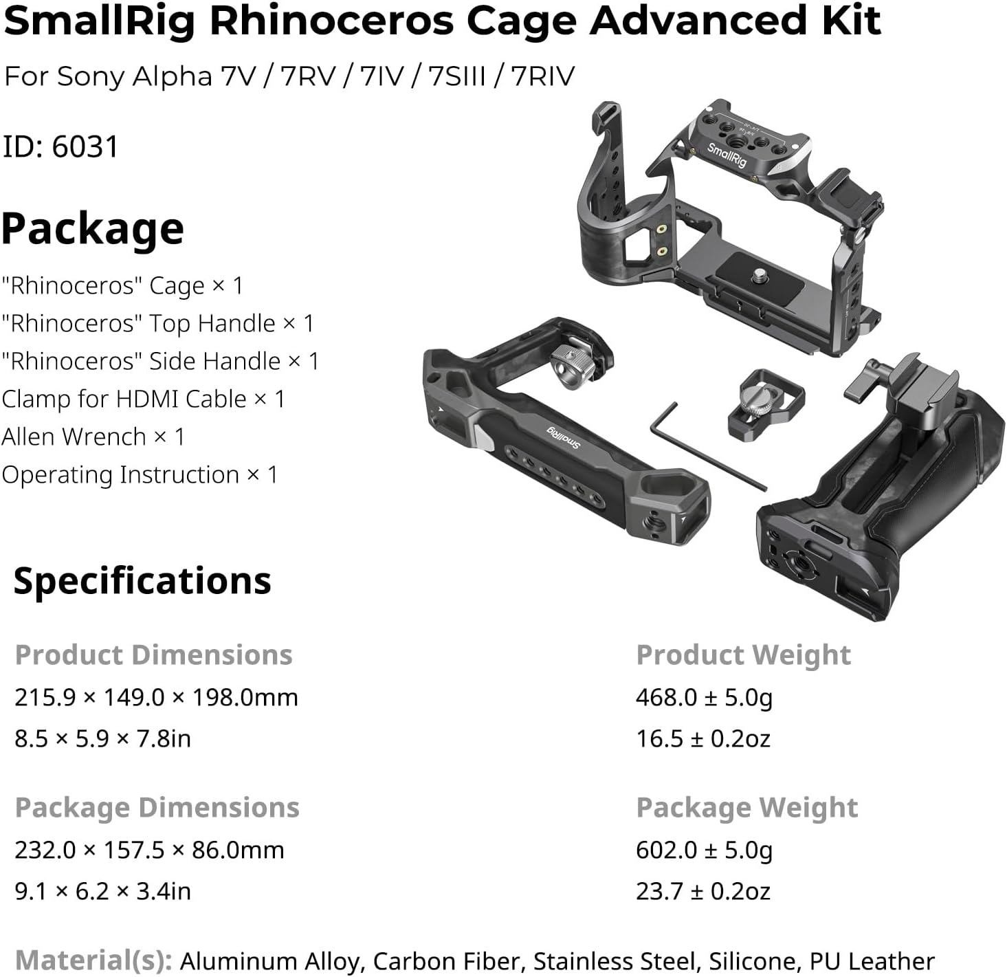 SmallRig A7 V/A7R V/A7 Cage Kit for Sony Alpha 7 V/A7R V/A7 IV/A7S III/A7R IV