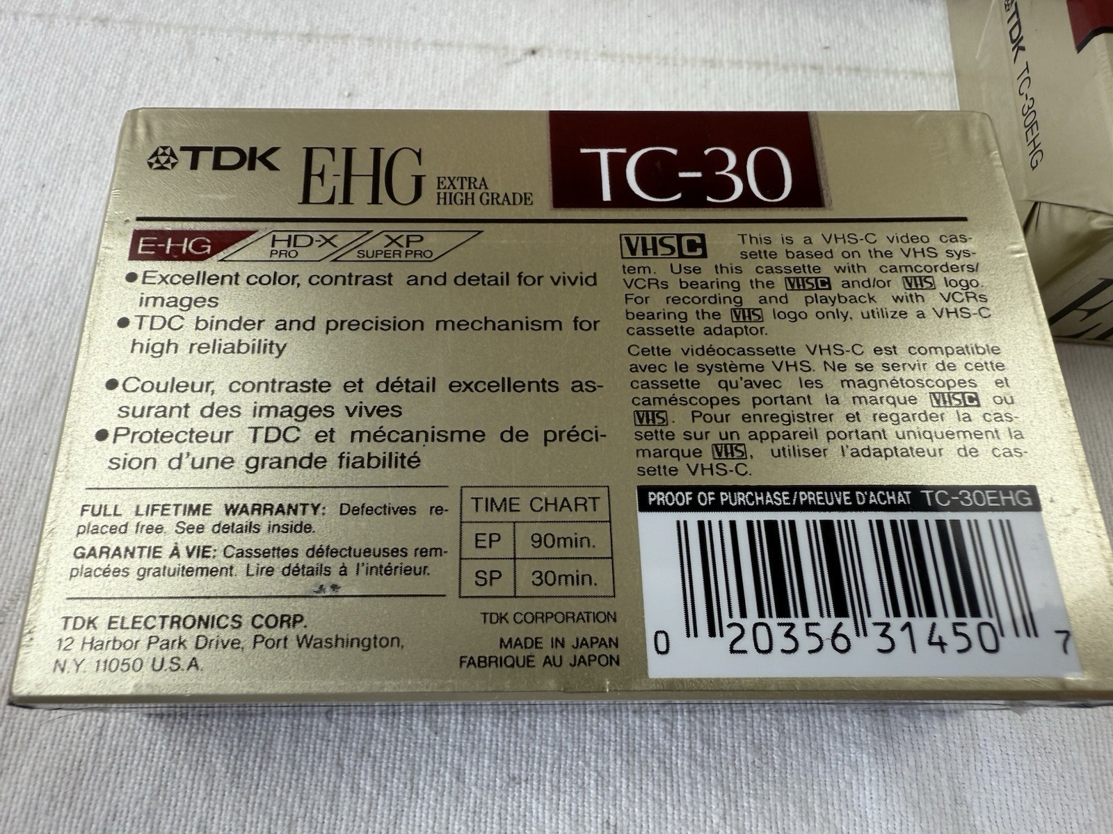 Lot of TDK VHS-C TC-30 E-HG Extra High Grade Blank Tapes Cassettes NEW SEALED