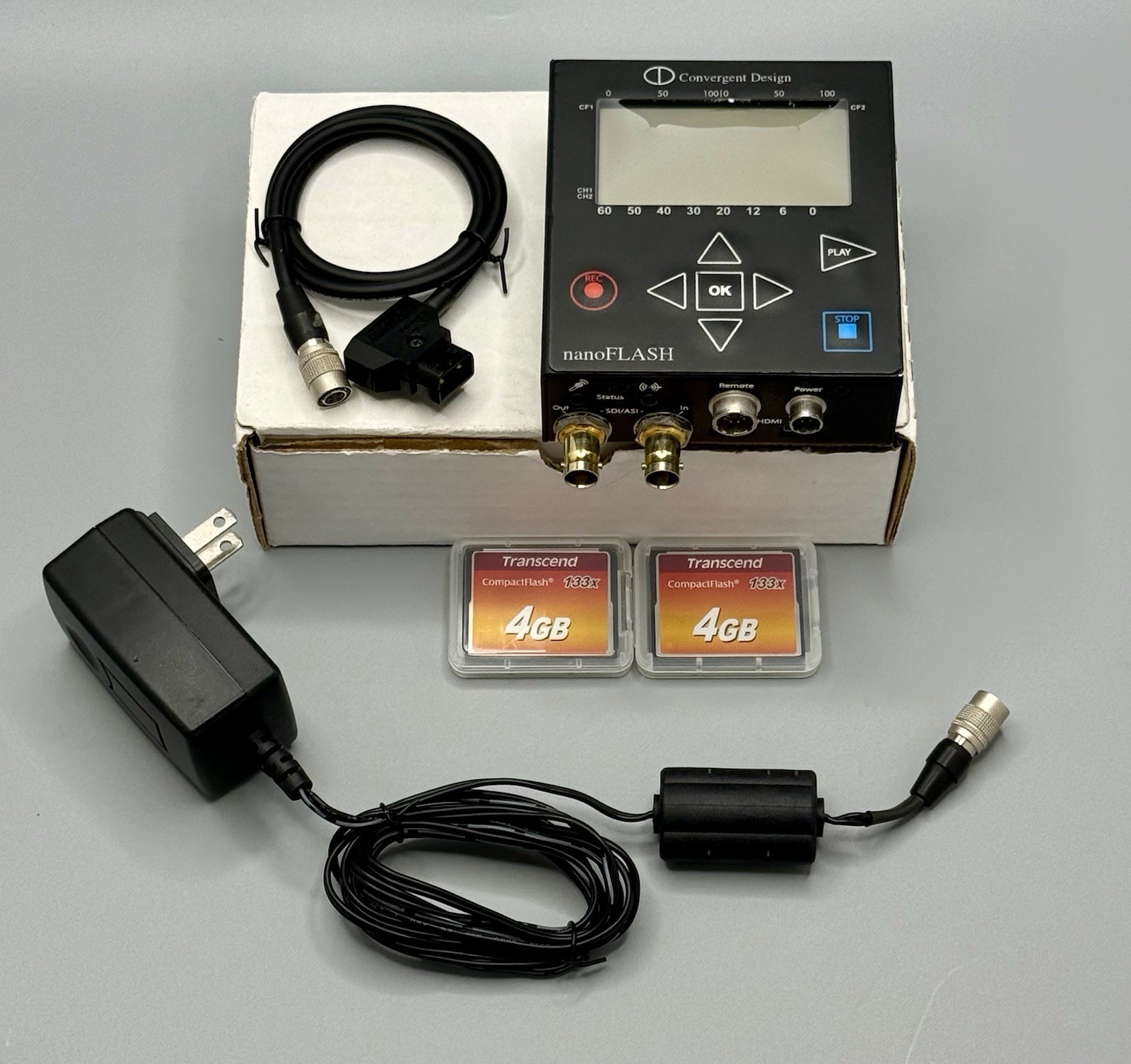 ⭕️ CONVERGENT DESIGN NANOFLASH CF RECORDER HD SDI HDMI W/ 2x 4GB CF CARDS, CABLE