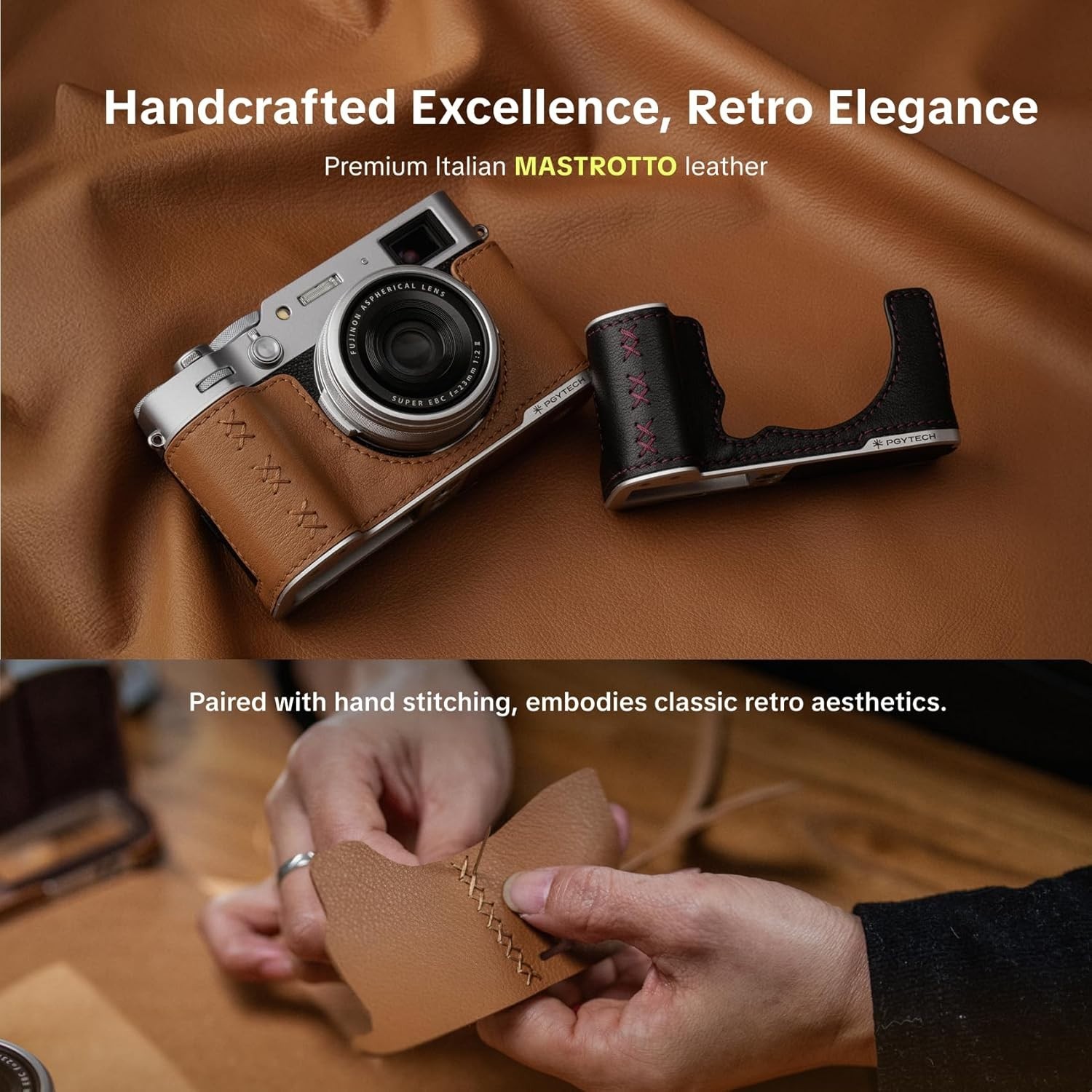 PGYTECH Genuine Leather Camera Half Case FUJIFILM X-T5 Handcrafted Clay Brown