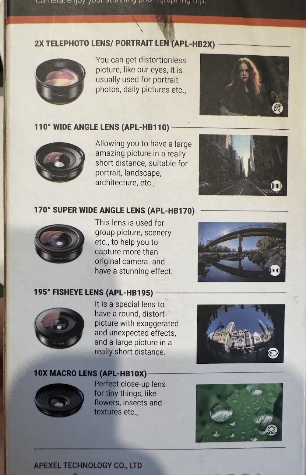 Apexel APL-HB5 5 in 1 HD Smartphone Lens Kit Telephoto Wide Macro Fisheye 2x 10x