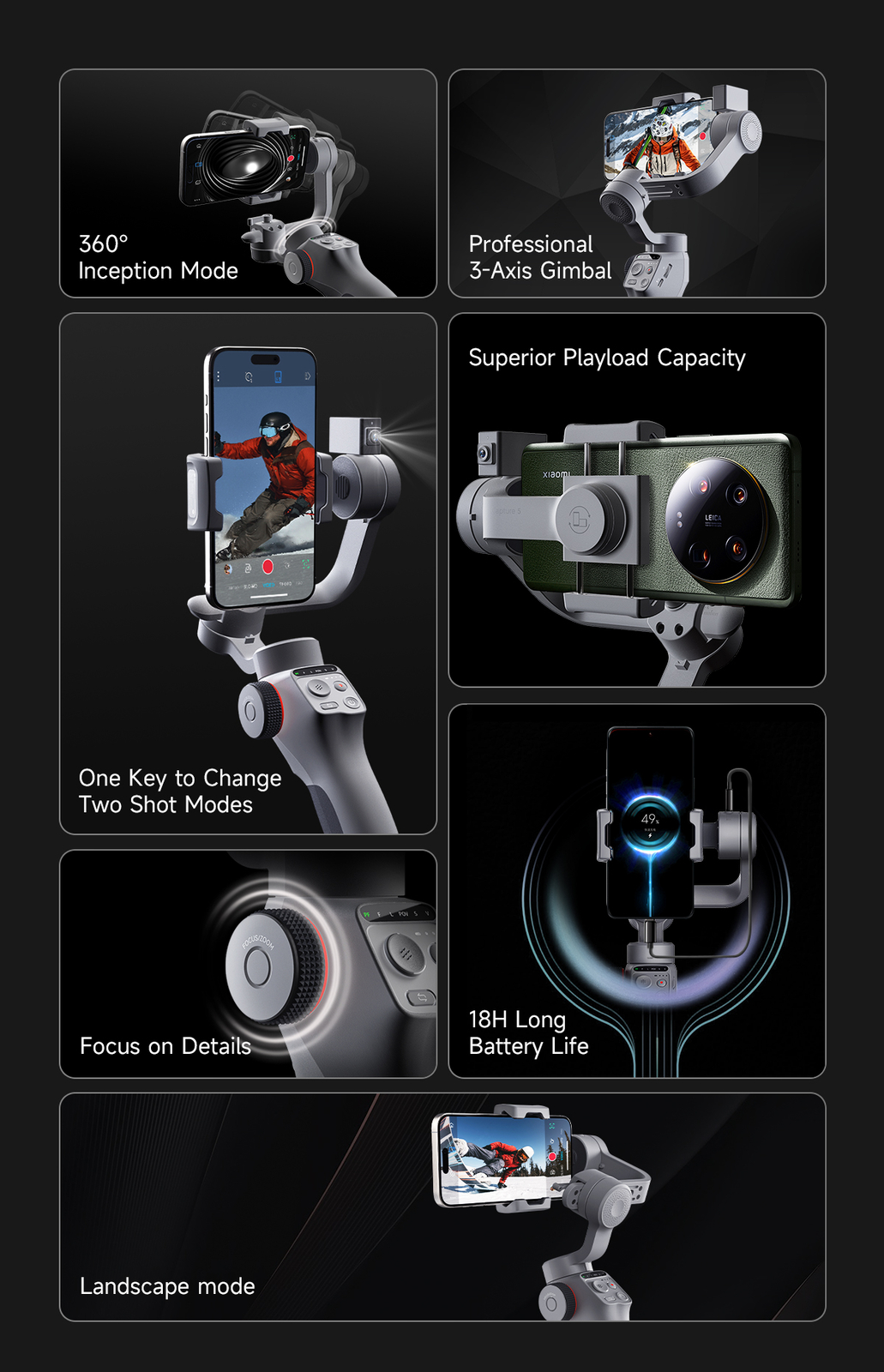 TOALLIN 3-Axis Smartphone Gimbal Stabilizer with AI Tracking for iPhone/Android