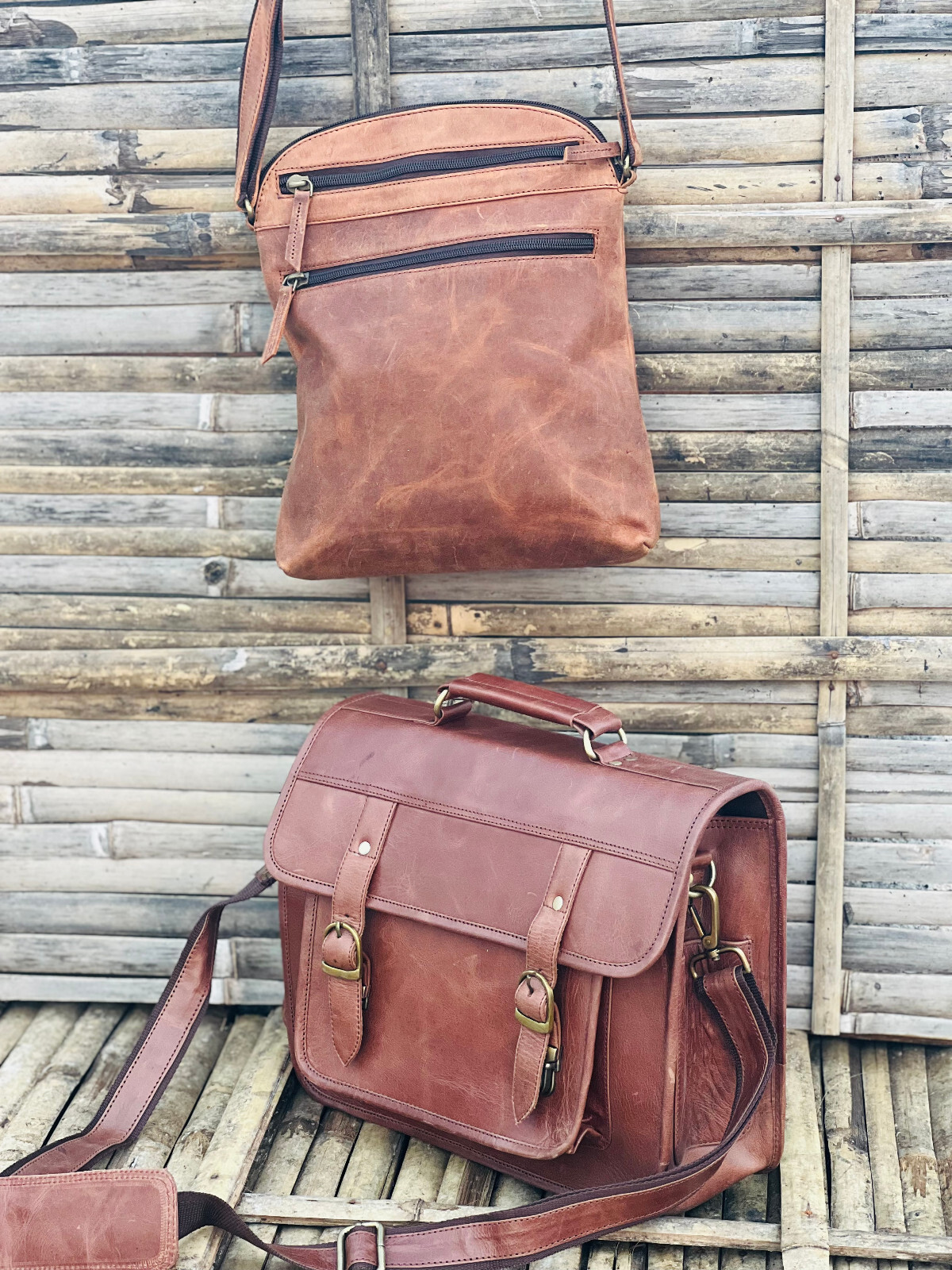 14″ Vintage Buff leather satchel shoulder bag for camera Lens Bag Leather bag