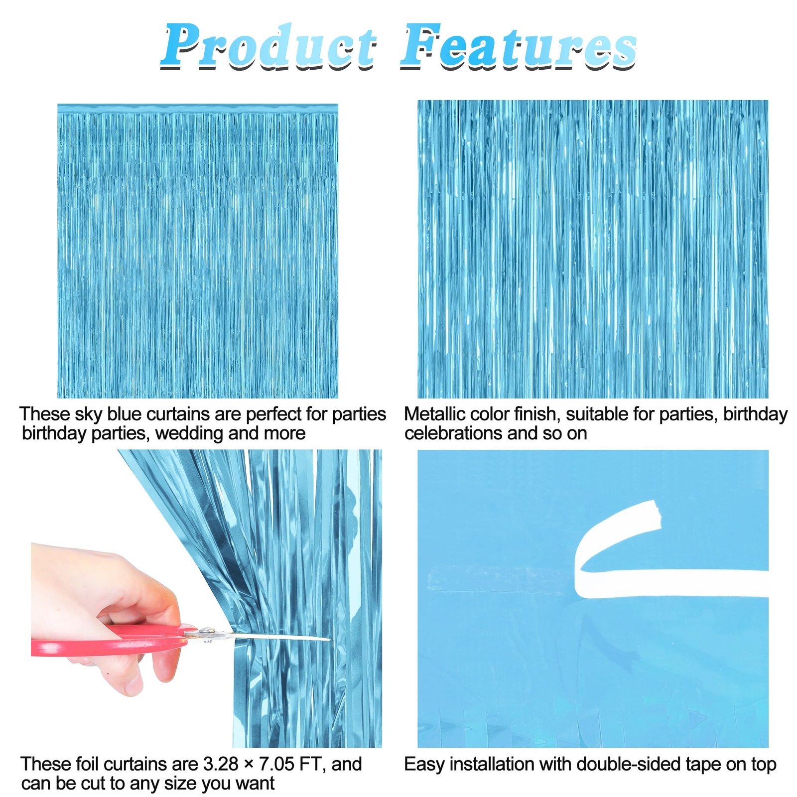 2 Pack Backdrop Curtains, 3.28 Feet x 7.05 Sky Blue 2 PCS, blue