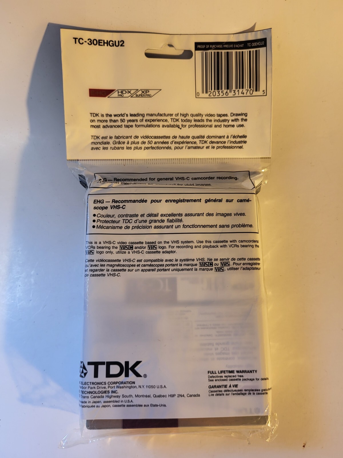 2-Pack TDK E-HG TC-30 Camcorder Sound & Color VHS-C Tapes NOS Sealed