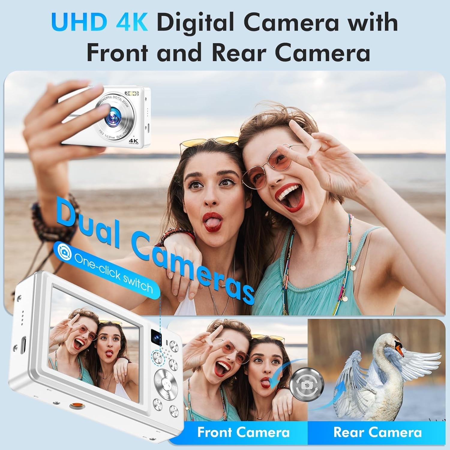 4K Digital Camera, 64MP Autofocus Vlogging Camera with Dual Lens, 16X Digital