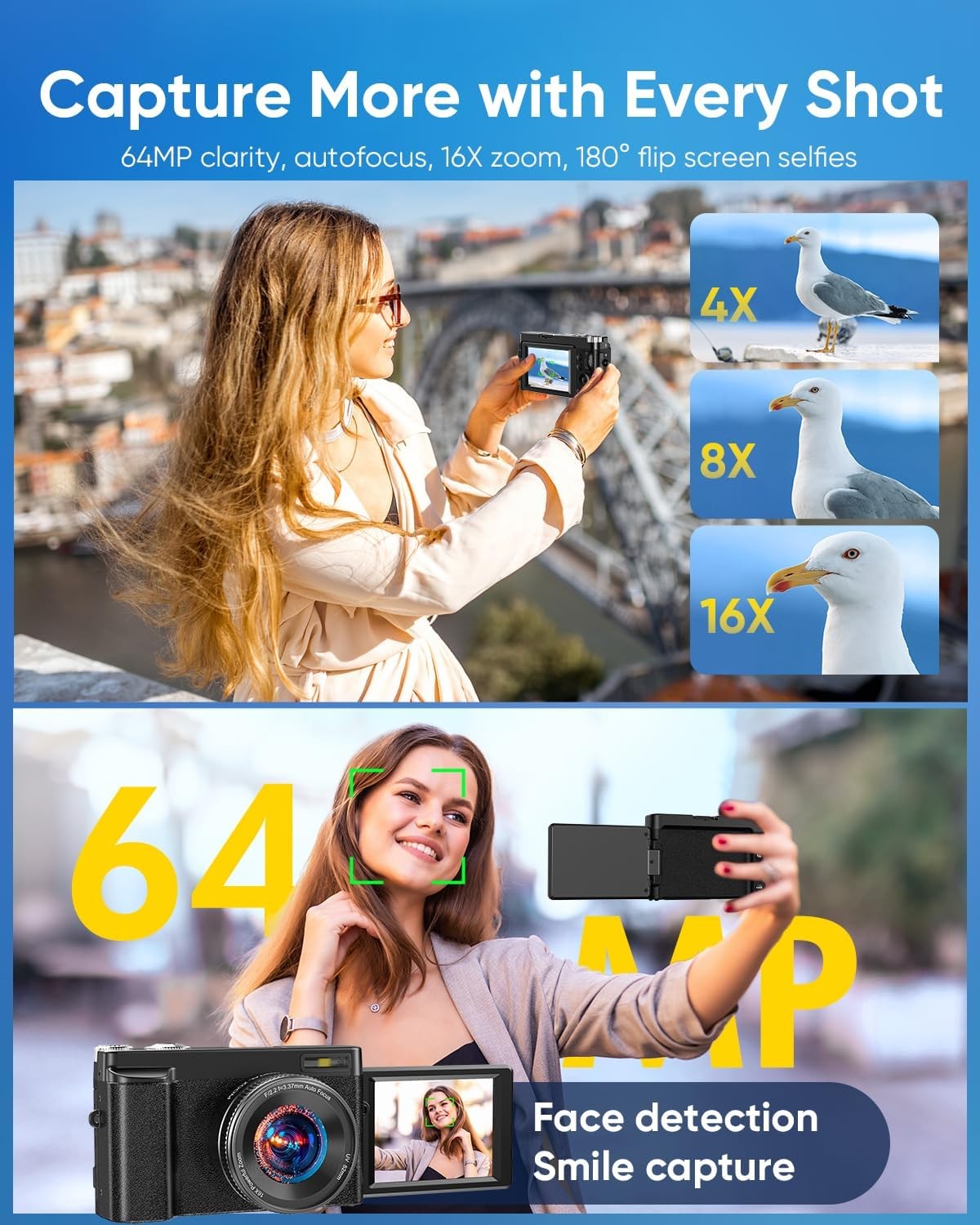 4K Digital Camera for Photography, 2026 Latest WiFi 64MP Vlogging Camera