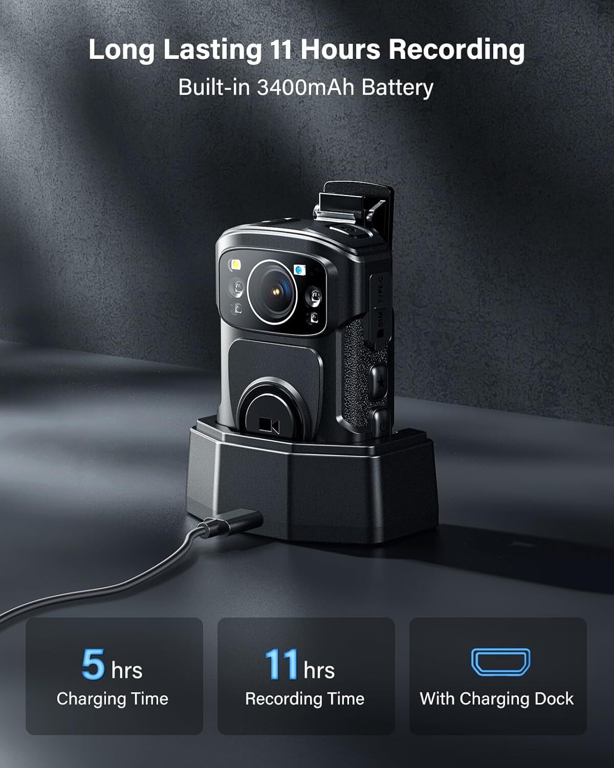BOBLOV Body Camera 3840x2160P GPS Night Vision Police Audio Video Recorder 128GB