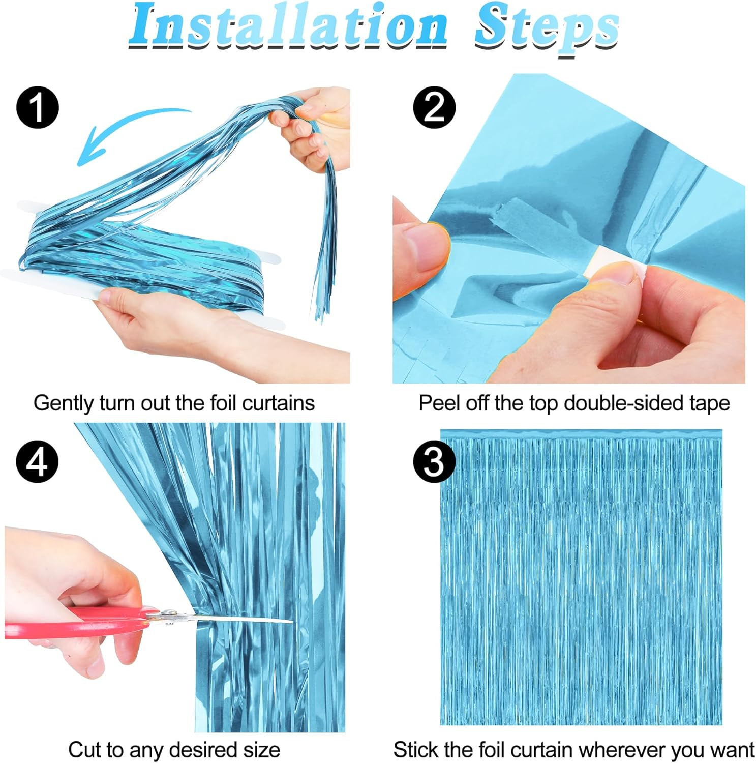 2 Pack Backdrop Curtains, 3.28 Feet X 7.05 Feet Sky Blue Tinsel Backdrop, Metall