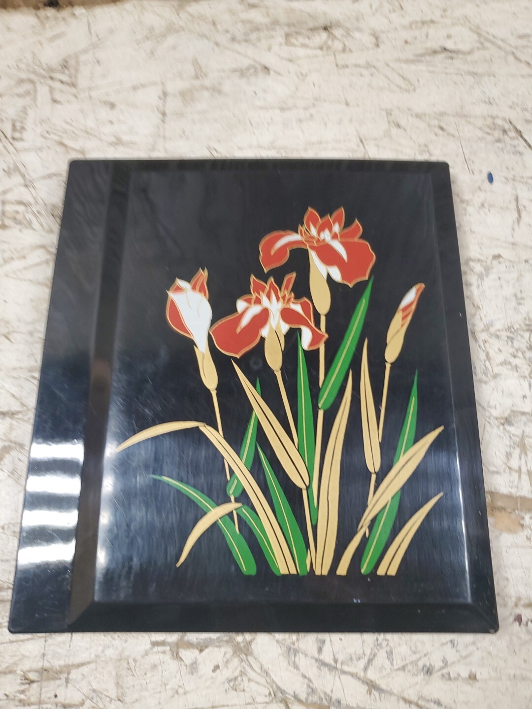 Vintage Colorful Lily Black Lacquer Photo Album Davar Originals Taiwan (b432)