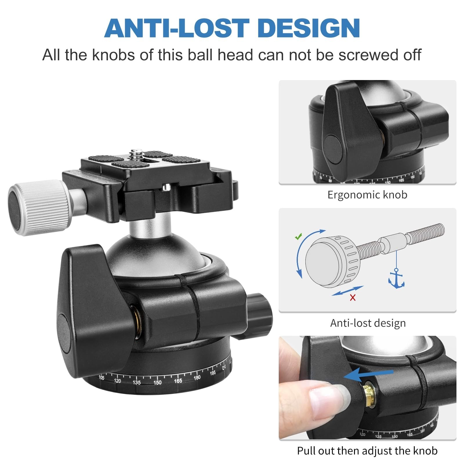 Tripod Ball Head with 1/4″ Arca Swiss Quick Release Plate Aluminium Tripod Ball