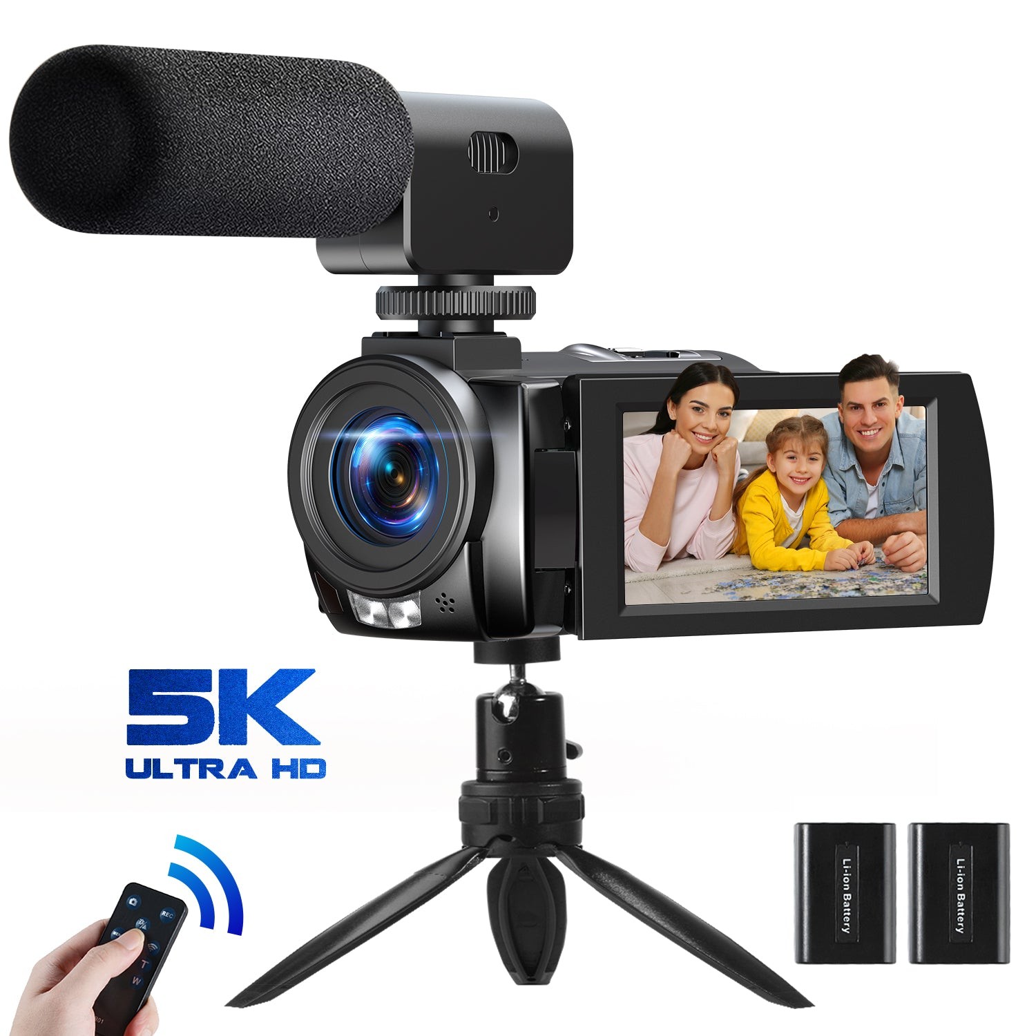 5K Camcorder 56MP Video Camera WiFi IR Night Vision with Microphone,Tripod&64GB